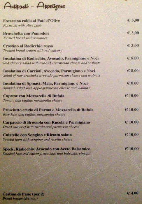 Menu de Osteria del Sostegno