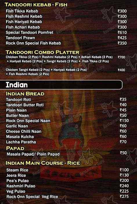 Rock Onn Restrobar menu