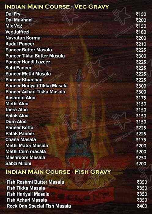 Rock Onn Restrobar menu