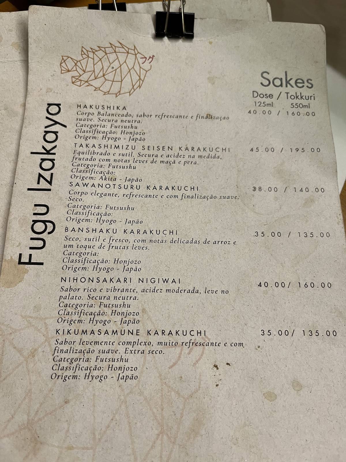 fugu Izakaya cardápio