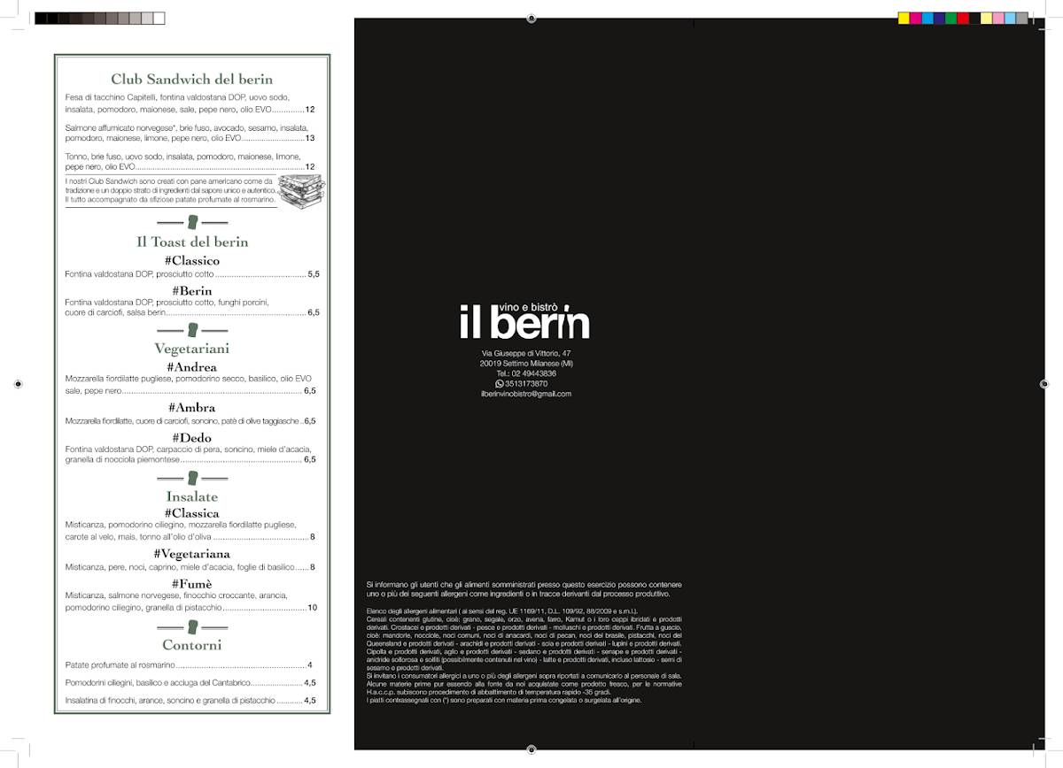 Menu di il berin 