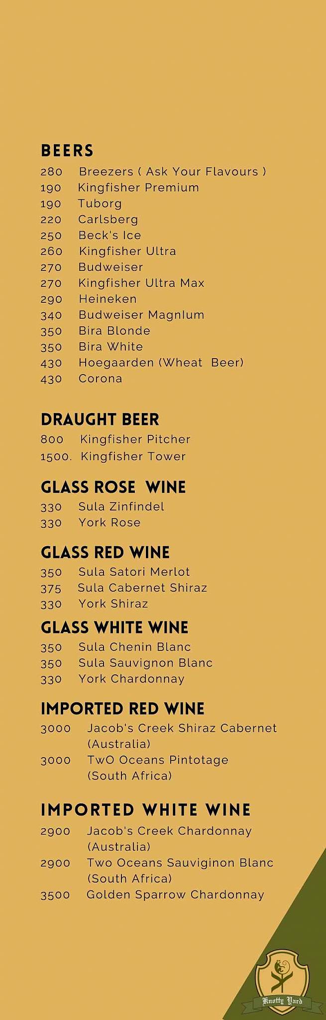 Knotty Yard Dining - Cafe & Lounge Bar menu