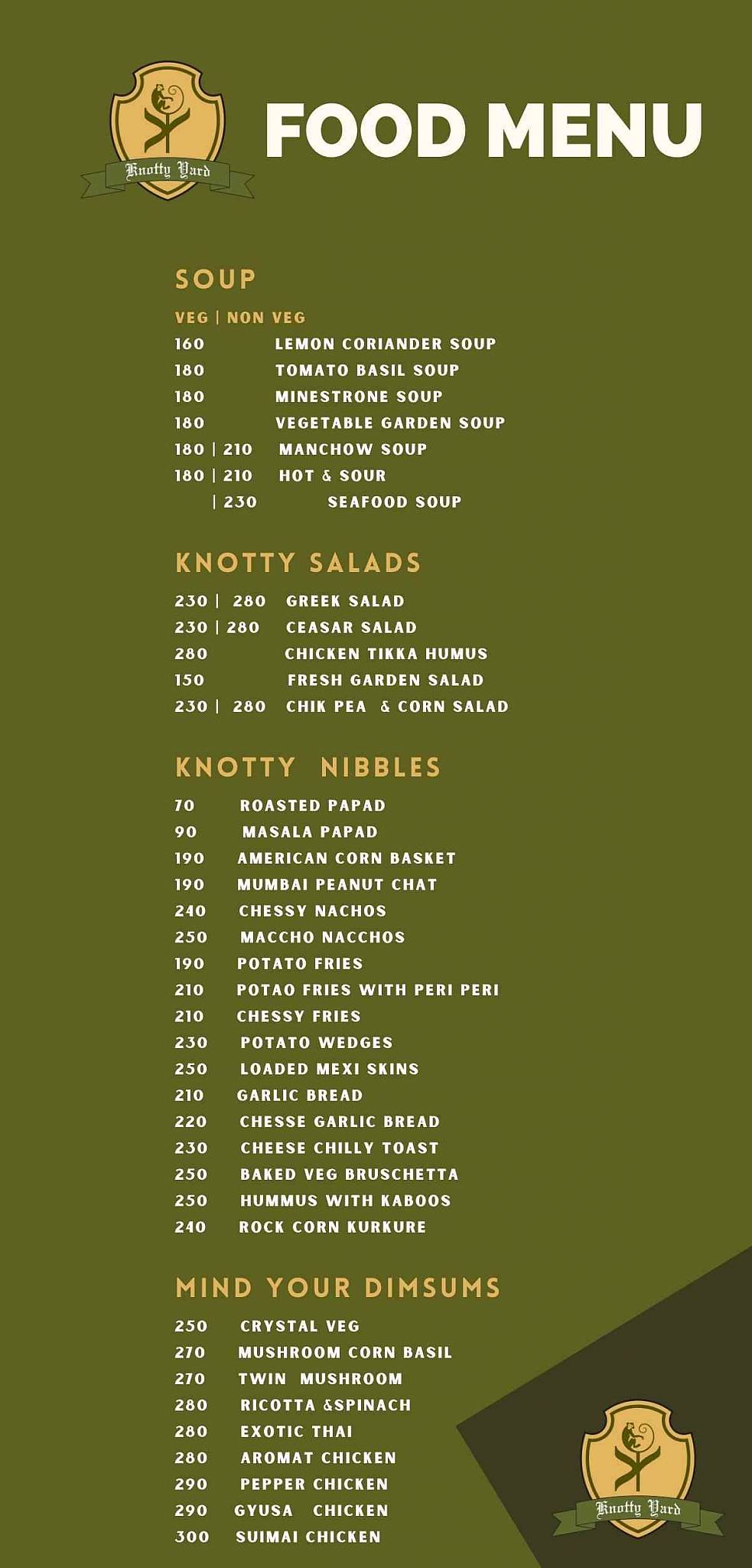 Knotty Yard Dining - Cafe & Lounge Bar menu