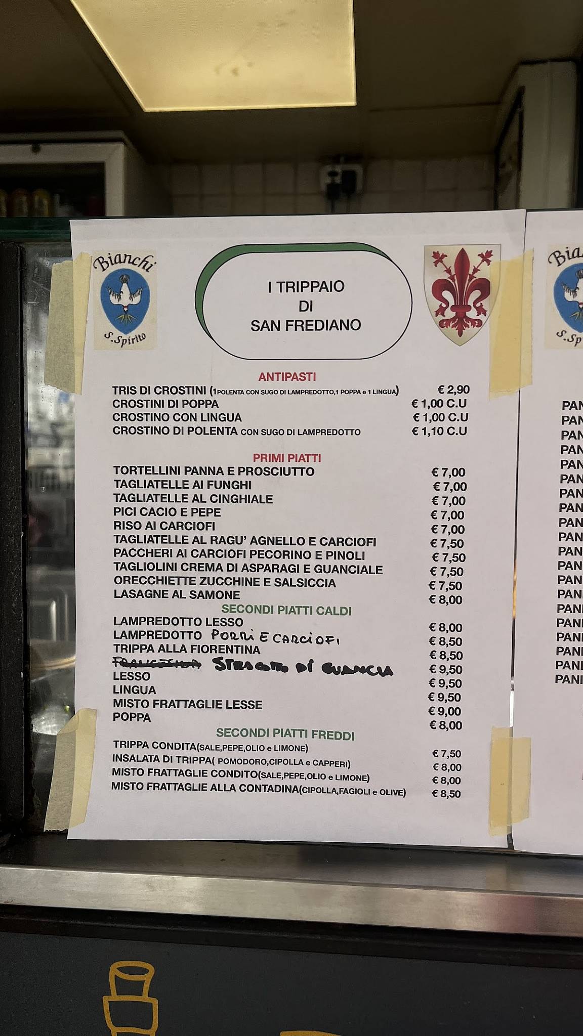 Menu di 'l Trippaio di San Frediano 