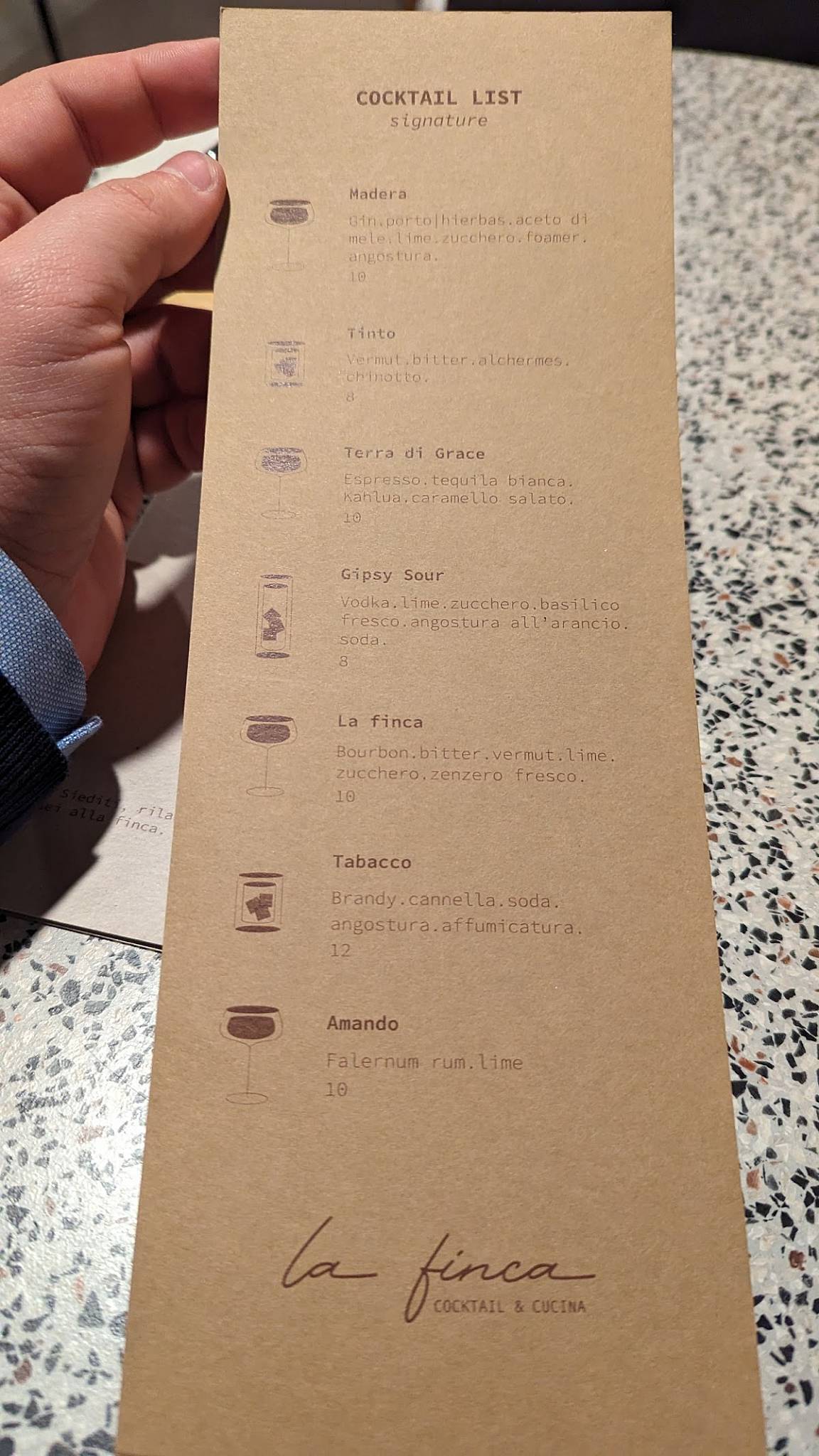 Menu di La Finca 