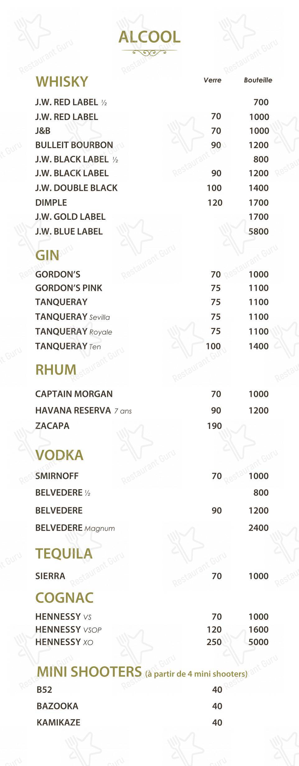 Menu pour Le Dhow : Restaurant Lounge Club - Крафт меню