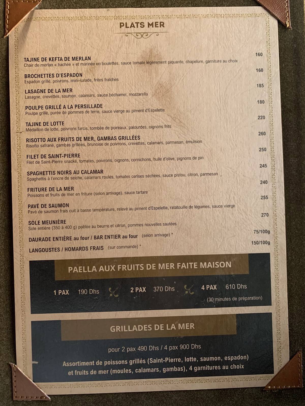 Menu de Le Dhow : Restaurant Lounge Club