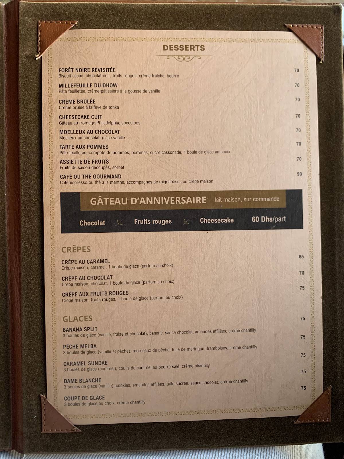 Menu de Le Dhow : Restaurant Lounge Club