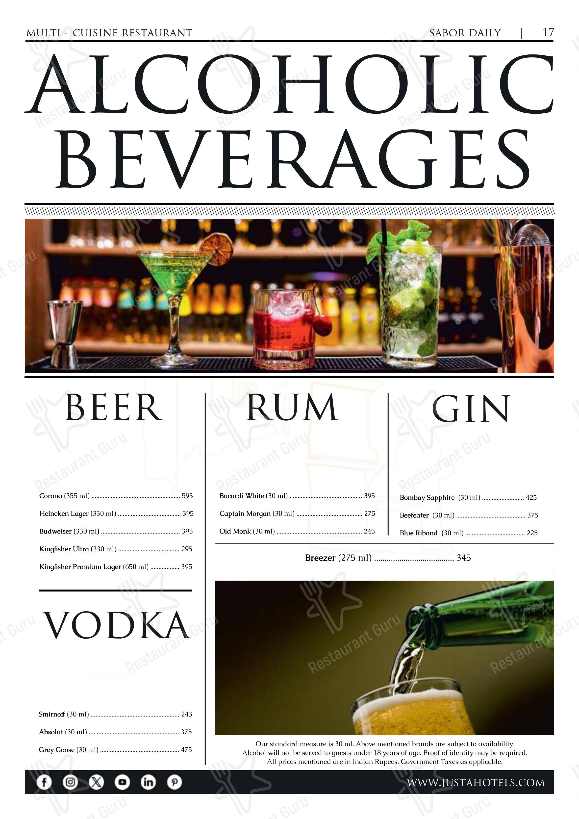 Menu for the AIR, jüSTa Sajjangarh pub & bar