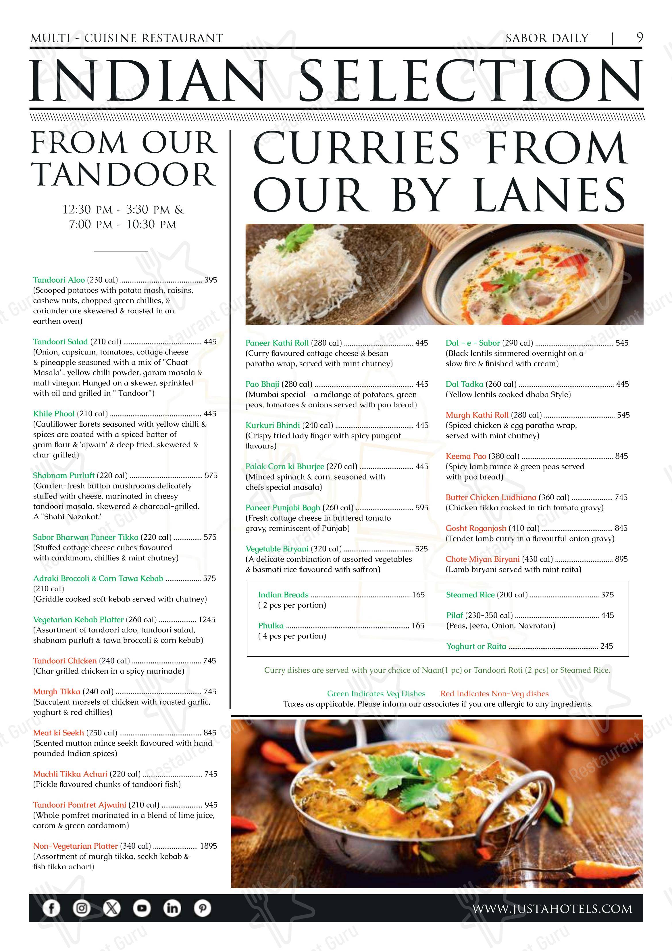 Menu for the AIR, jüSTa Sajjangarh pub & bar