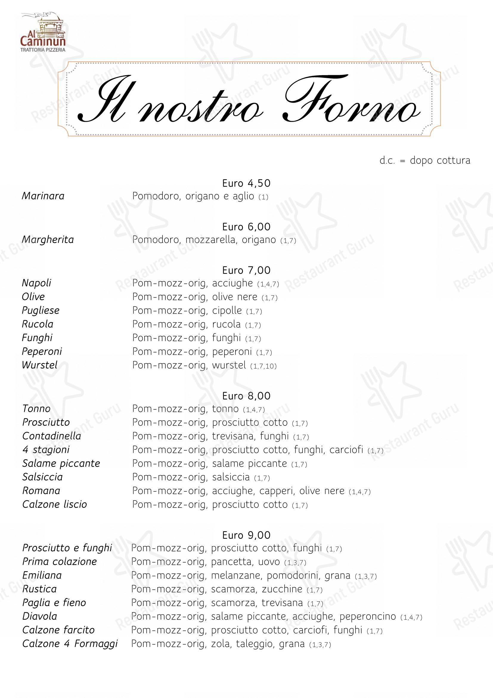 Al Caminun Trattoria Pizzeria in Merate - Menu