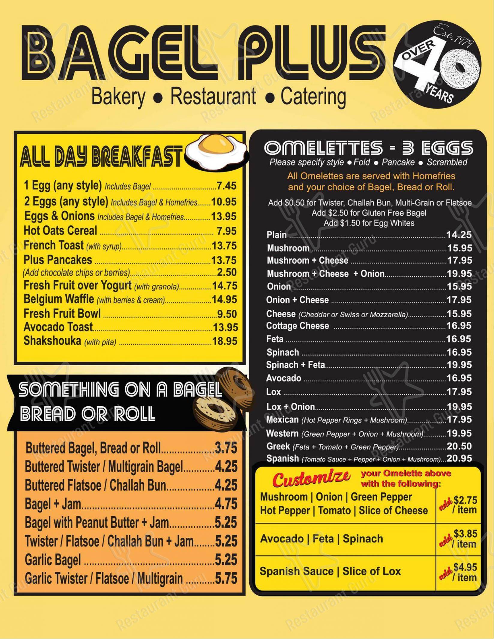 Menu bar pour Bagel Plus dans Toronto