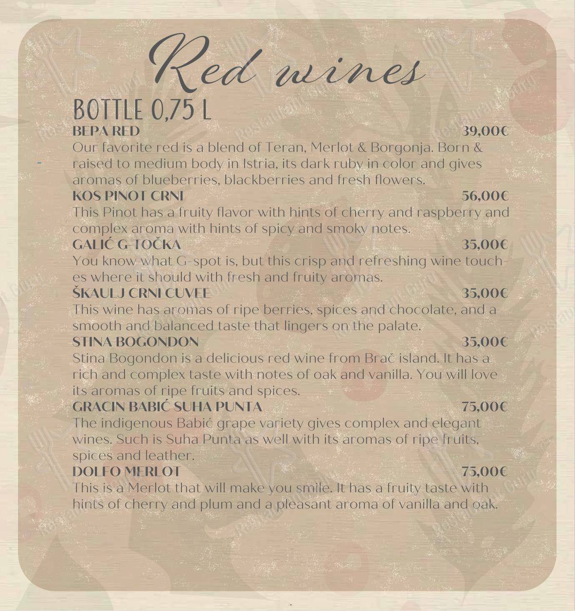 Основное меню per Bepa in Spalato