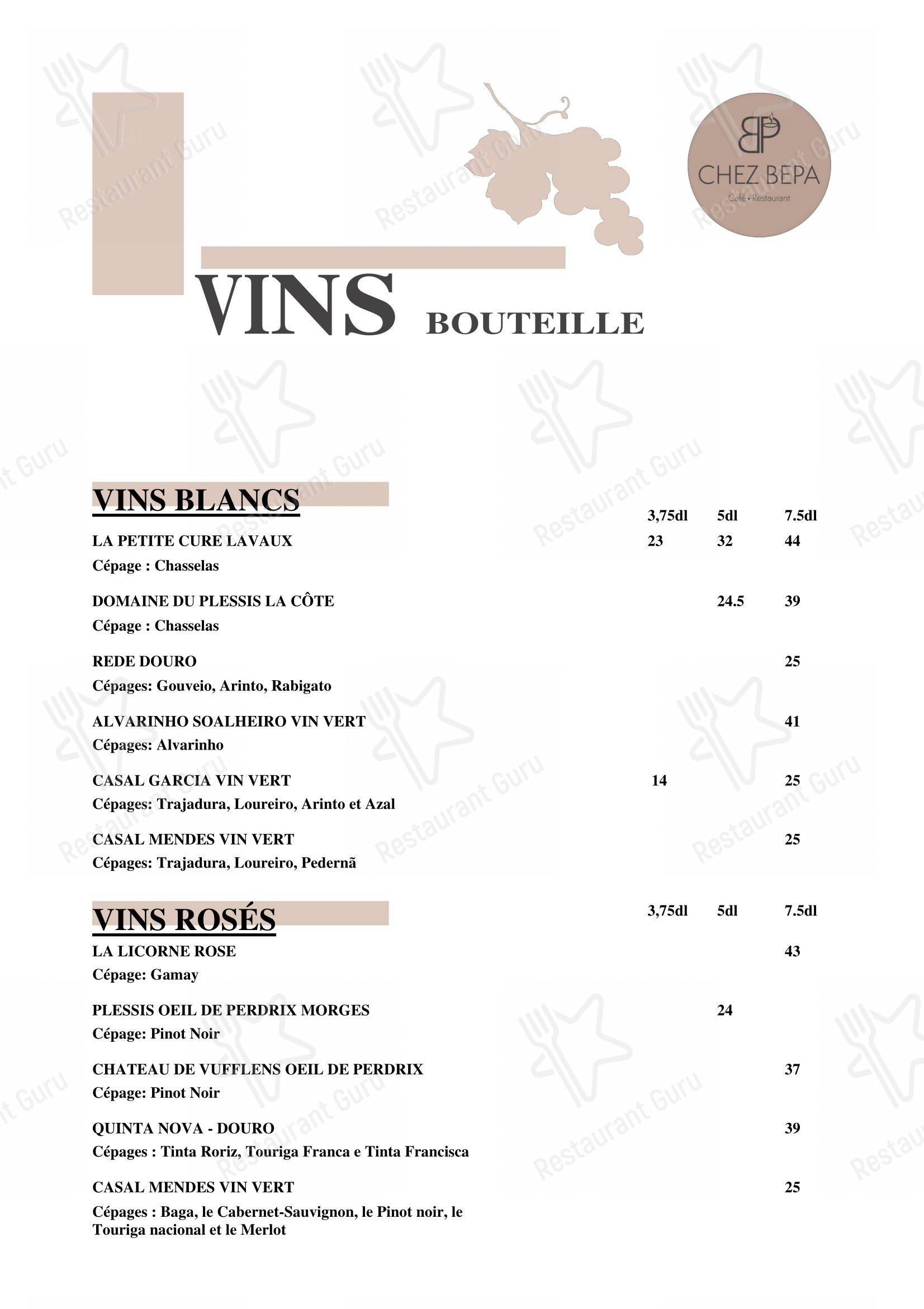 Menu per Café-Restaurant CHEZ BEPA ristorante