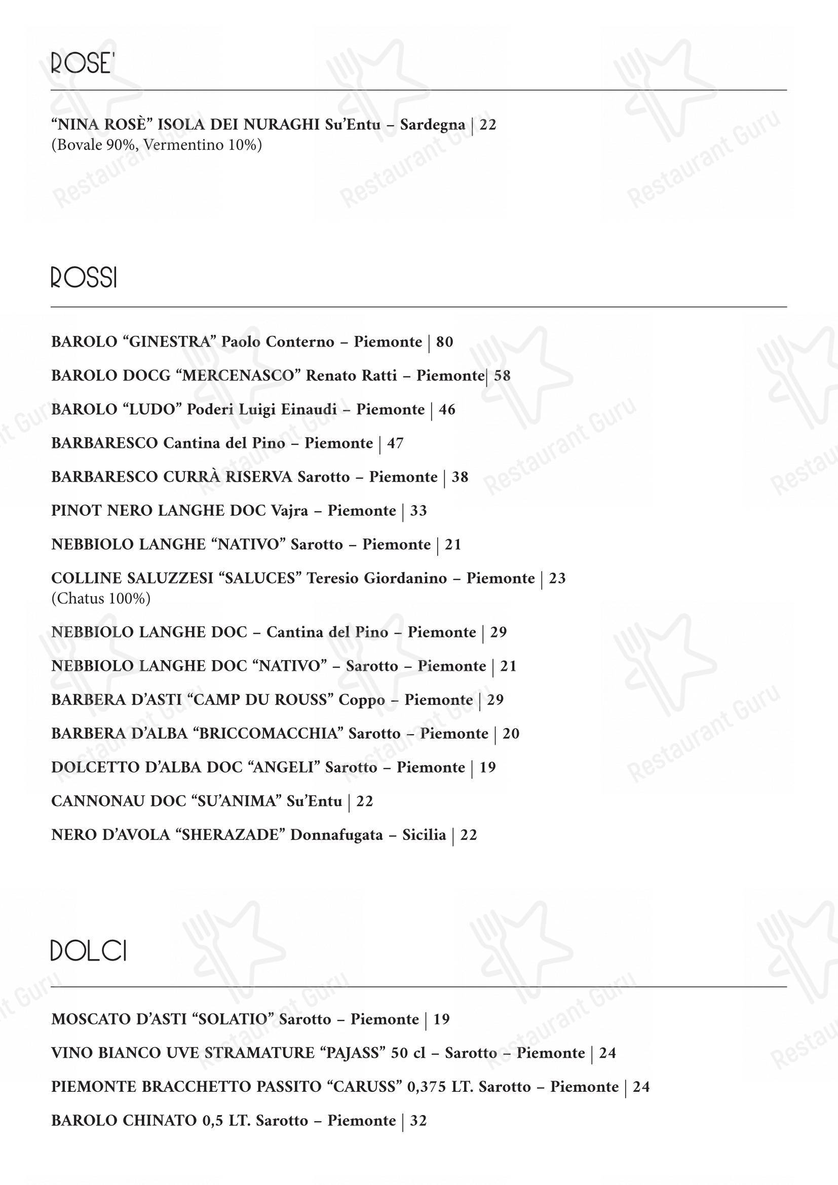 Menu di Osteria Roma - Menu bar