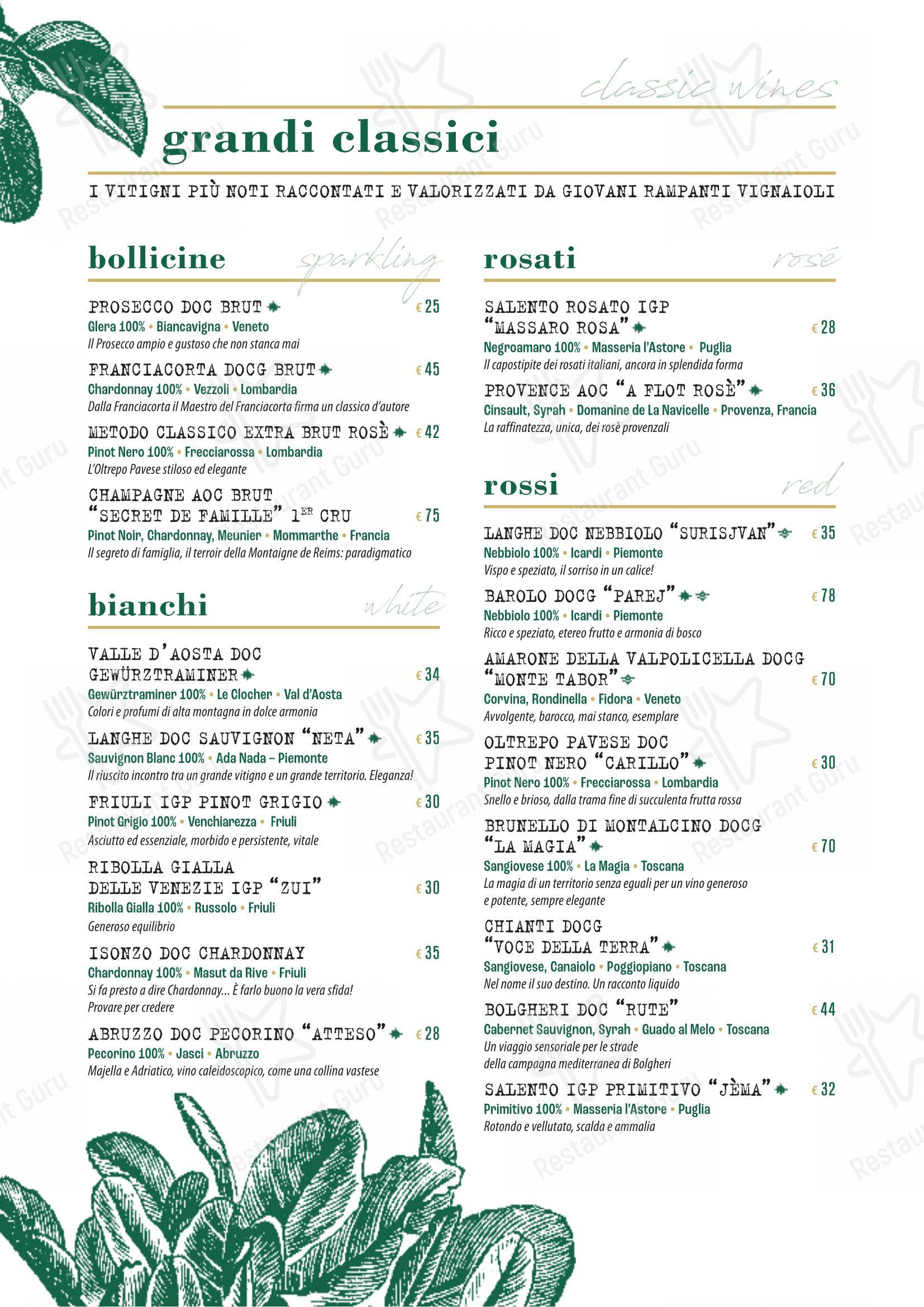 Menu di Clorofilla Cucina & Distillati - 菜单