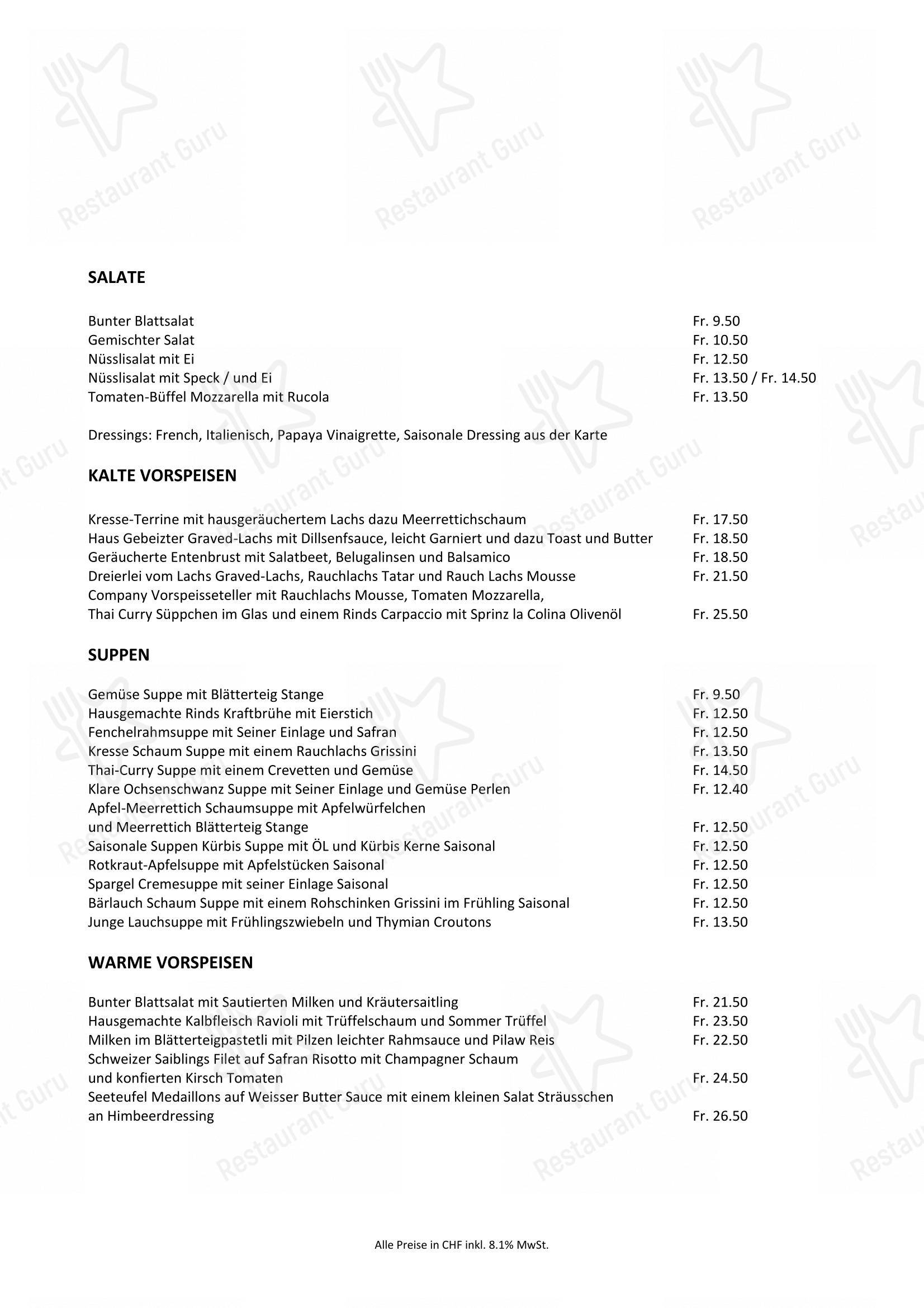 Menu di Company Lodge AG - 菜单