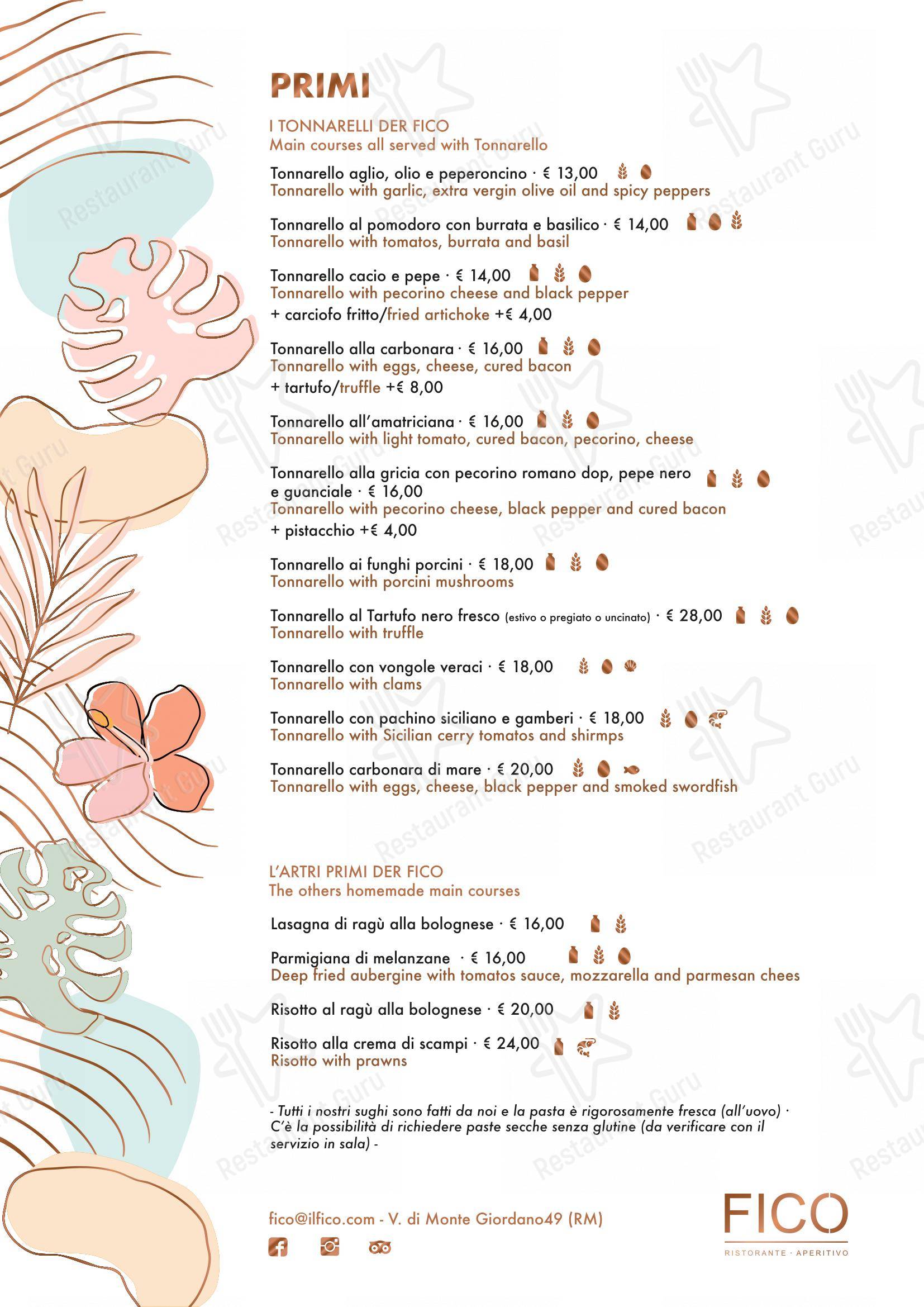 Menu di Fico Ristorante Aperitivo - Menu