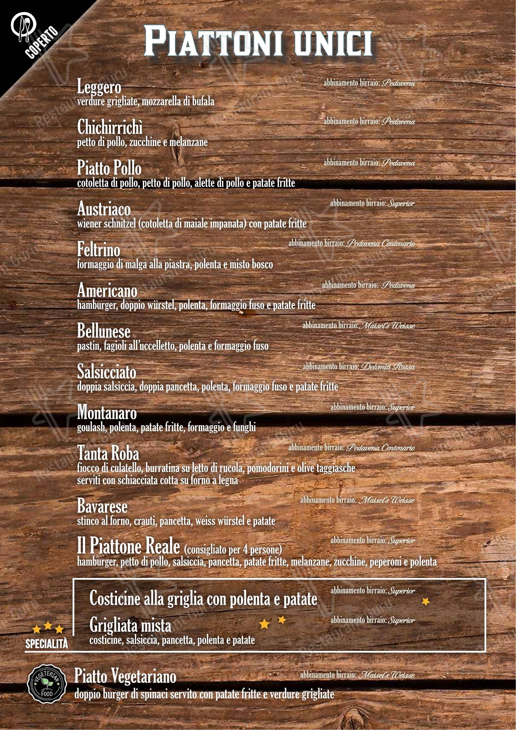 Menu per Fabbrica di Pedavena Mirano in Mirano