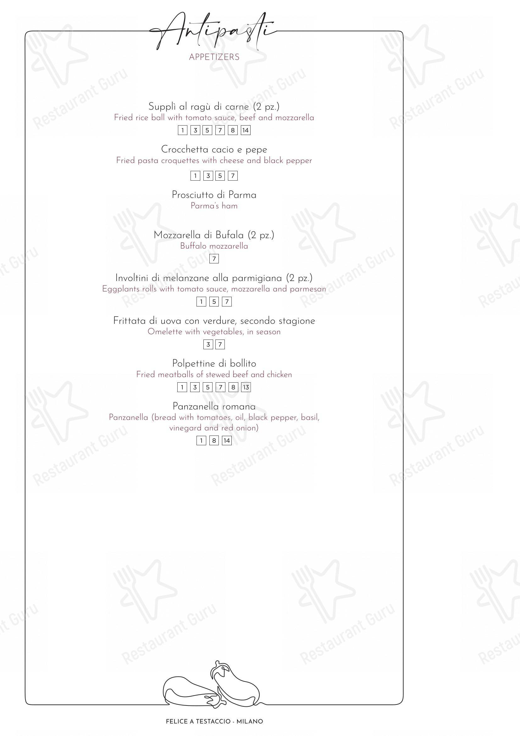 Felice a Testaccio ROMA in Roma - Menu bar