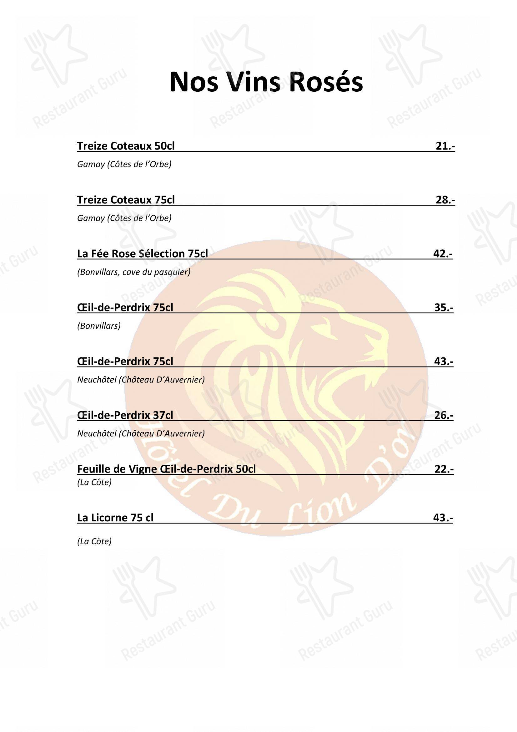 Основное меню per Hôtel du Lion d'Or in Vuarrens