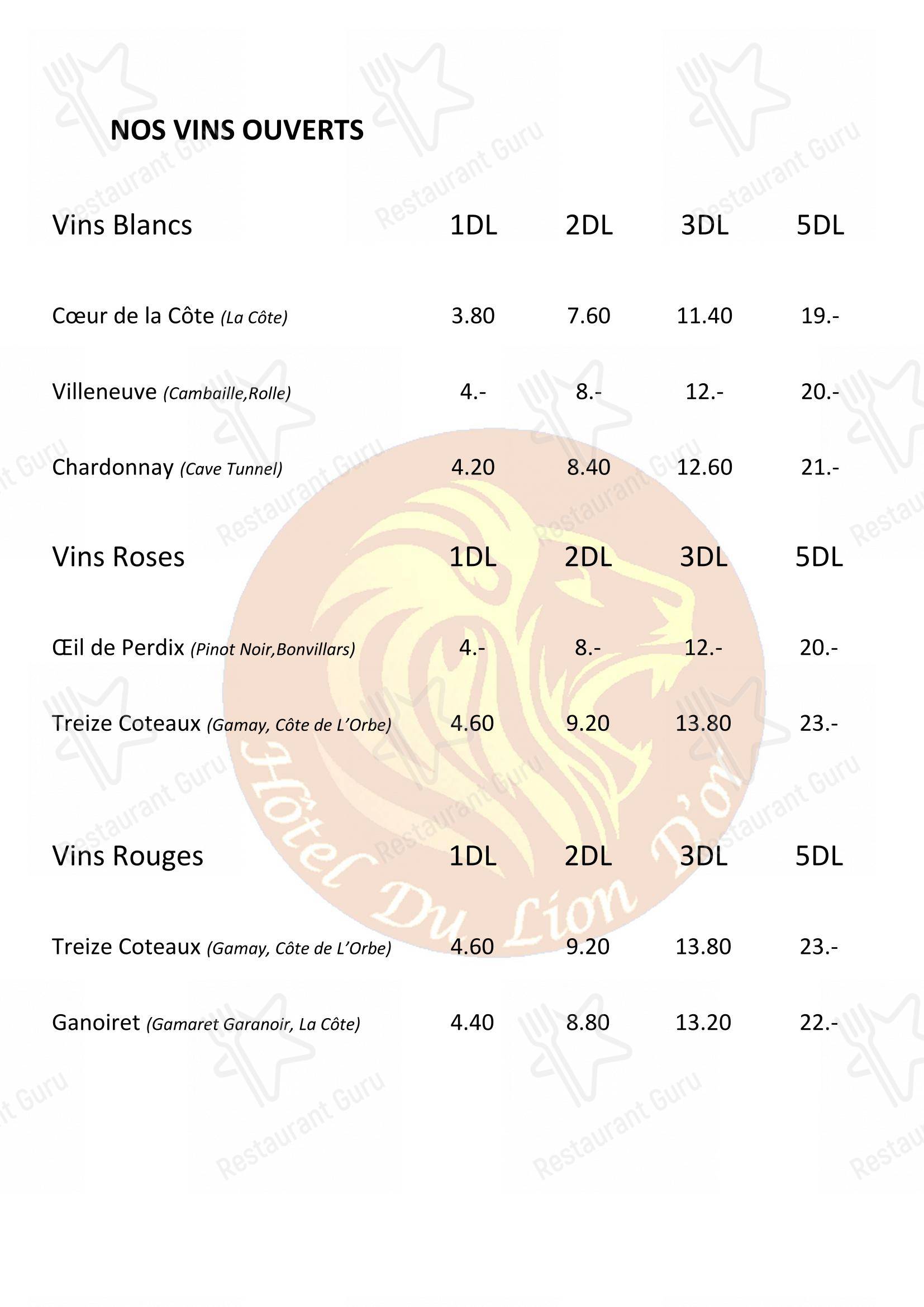 Menu di Hôtel du Lion d'Or - Основное меню