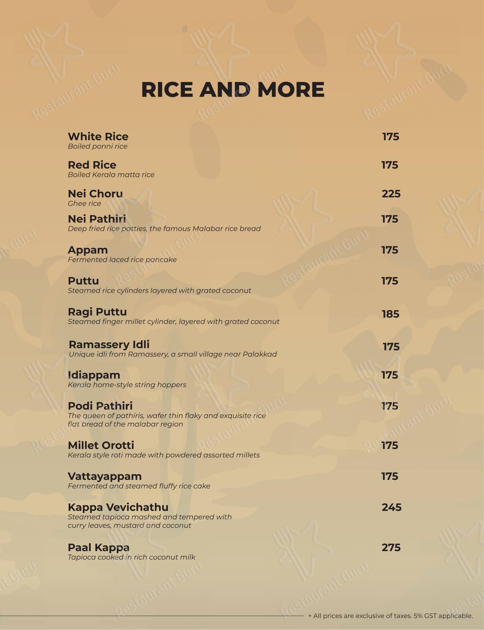 Menu bar for Kappa Chakka Kandhari in Bengaluru