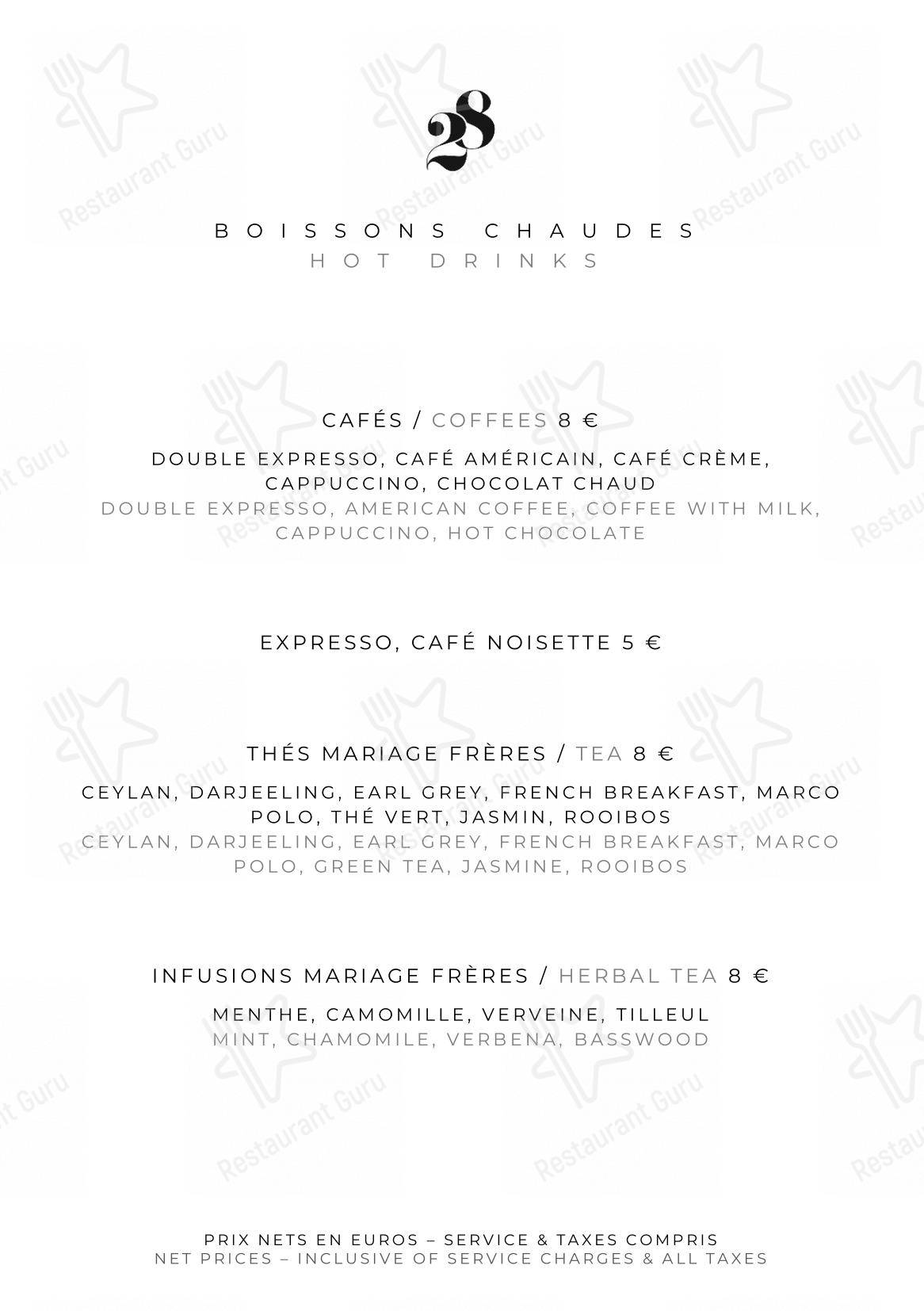 Le Pavillon de la Reine dans Paris - Menu