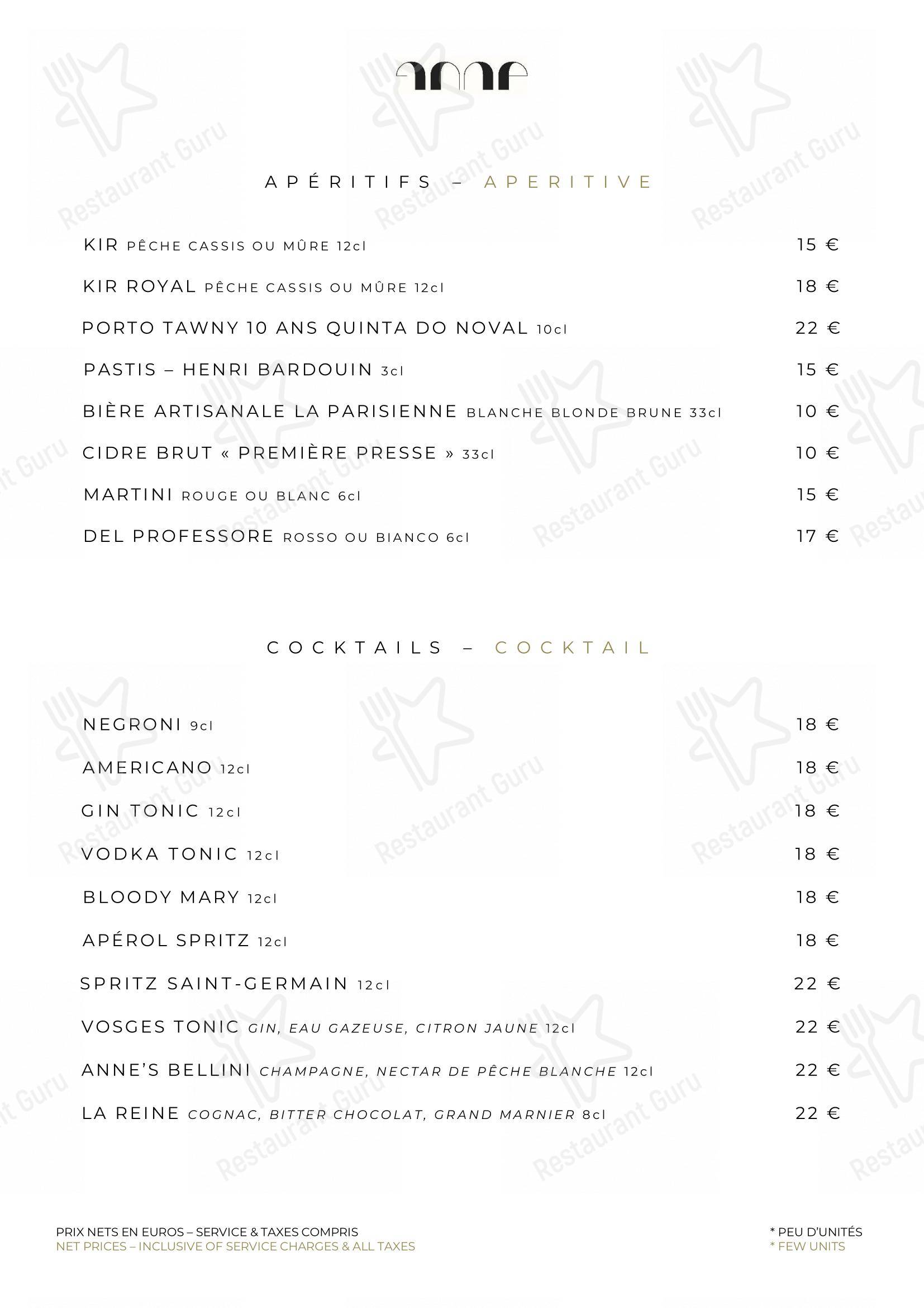 Menu pour Le Pavillon de la Reine - Takeaway Menu