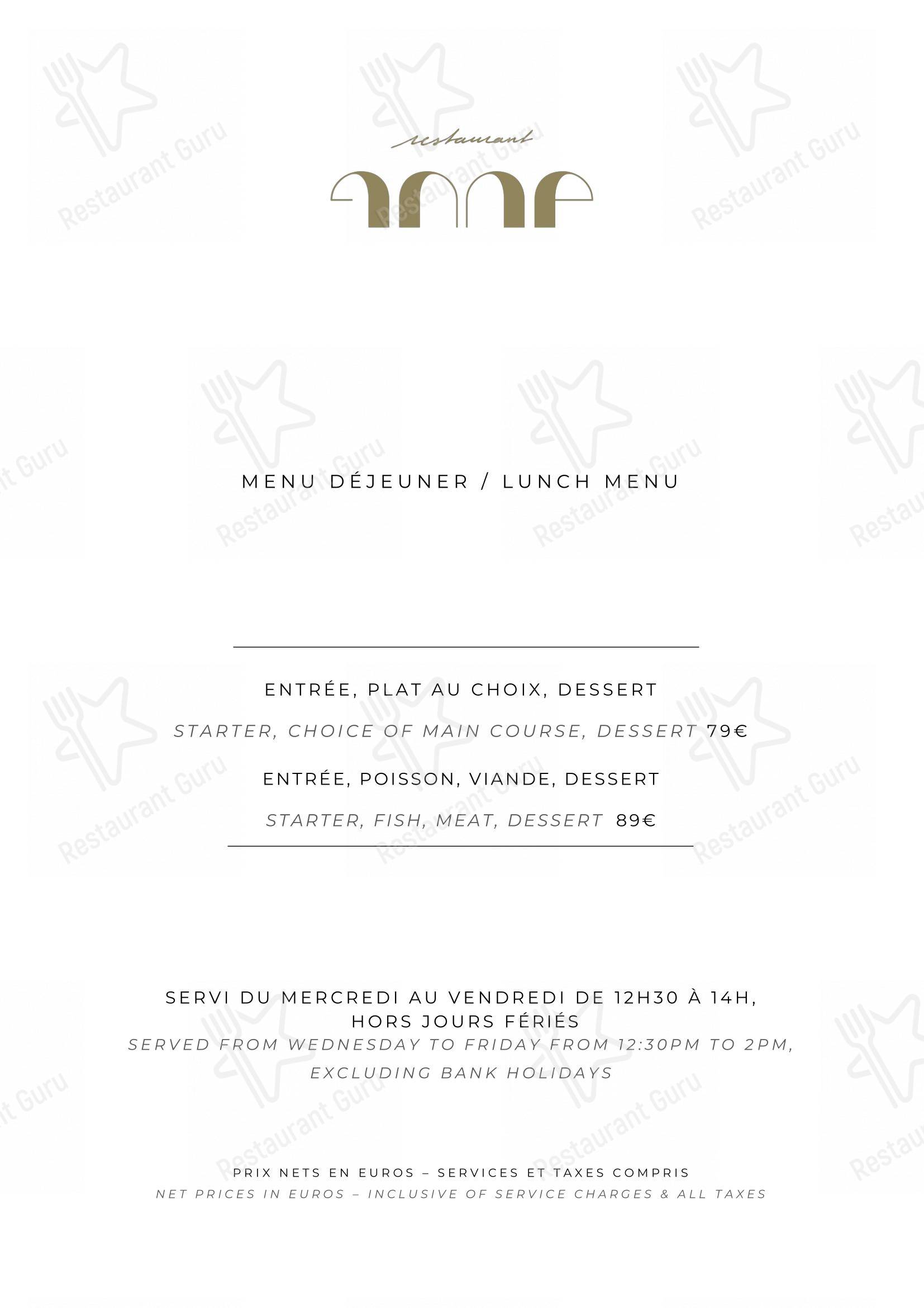 Takeaway Menu pour Le Pavillon de la Reine restaurant