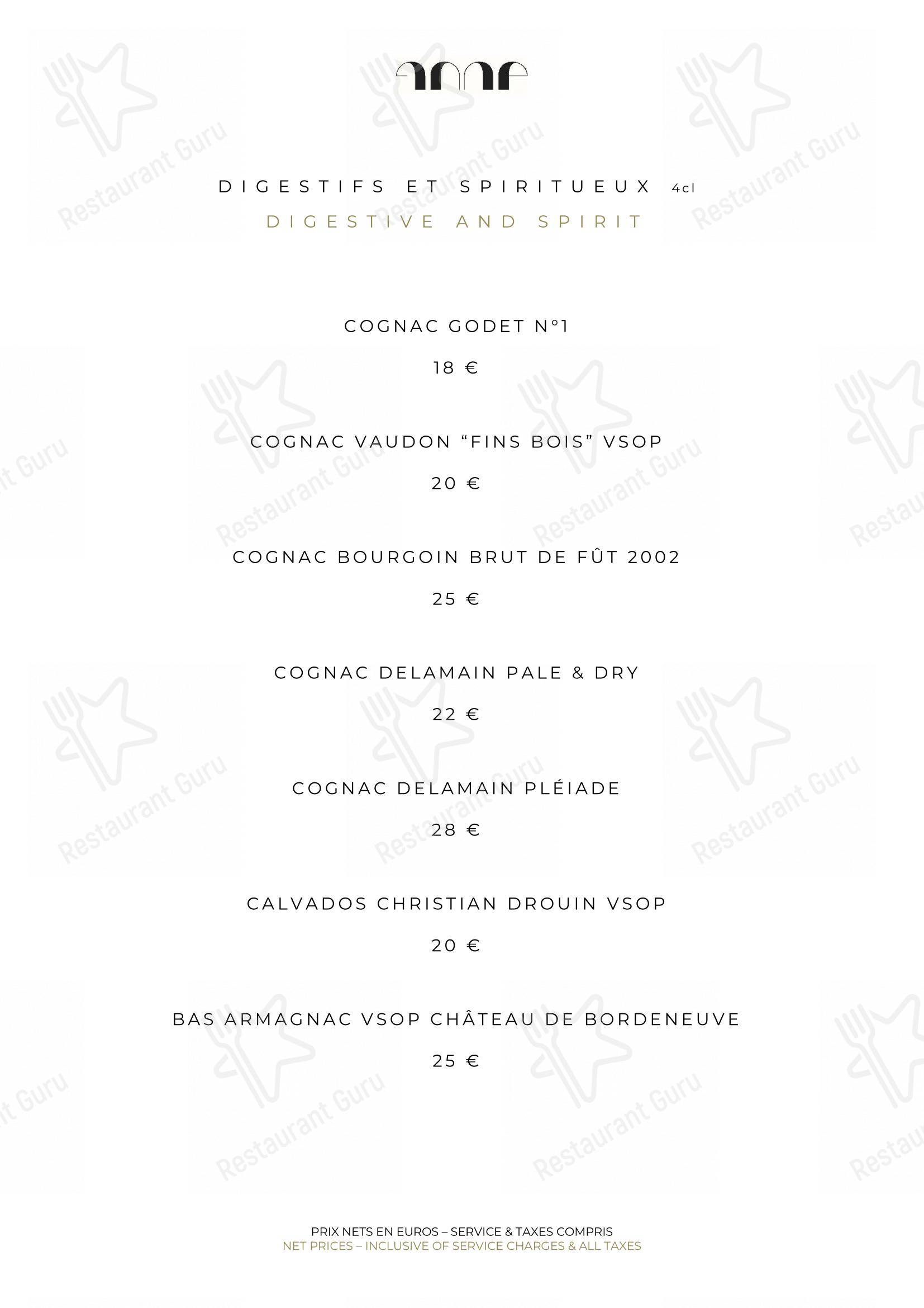 Dinner Menu pour Le Pavillon de la Reine restaurant