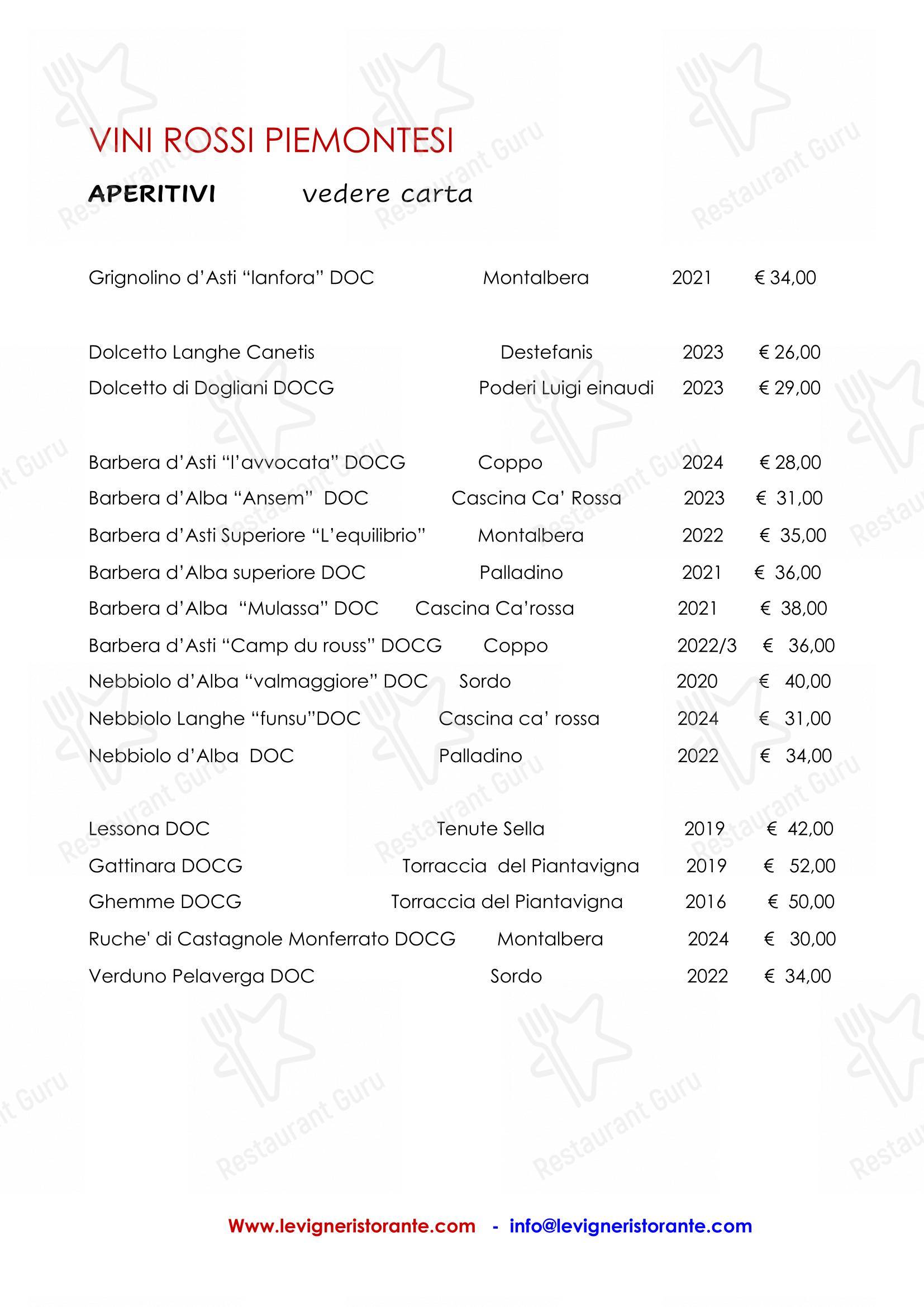 Le Vigne in Torino - Menu bar