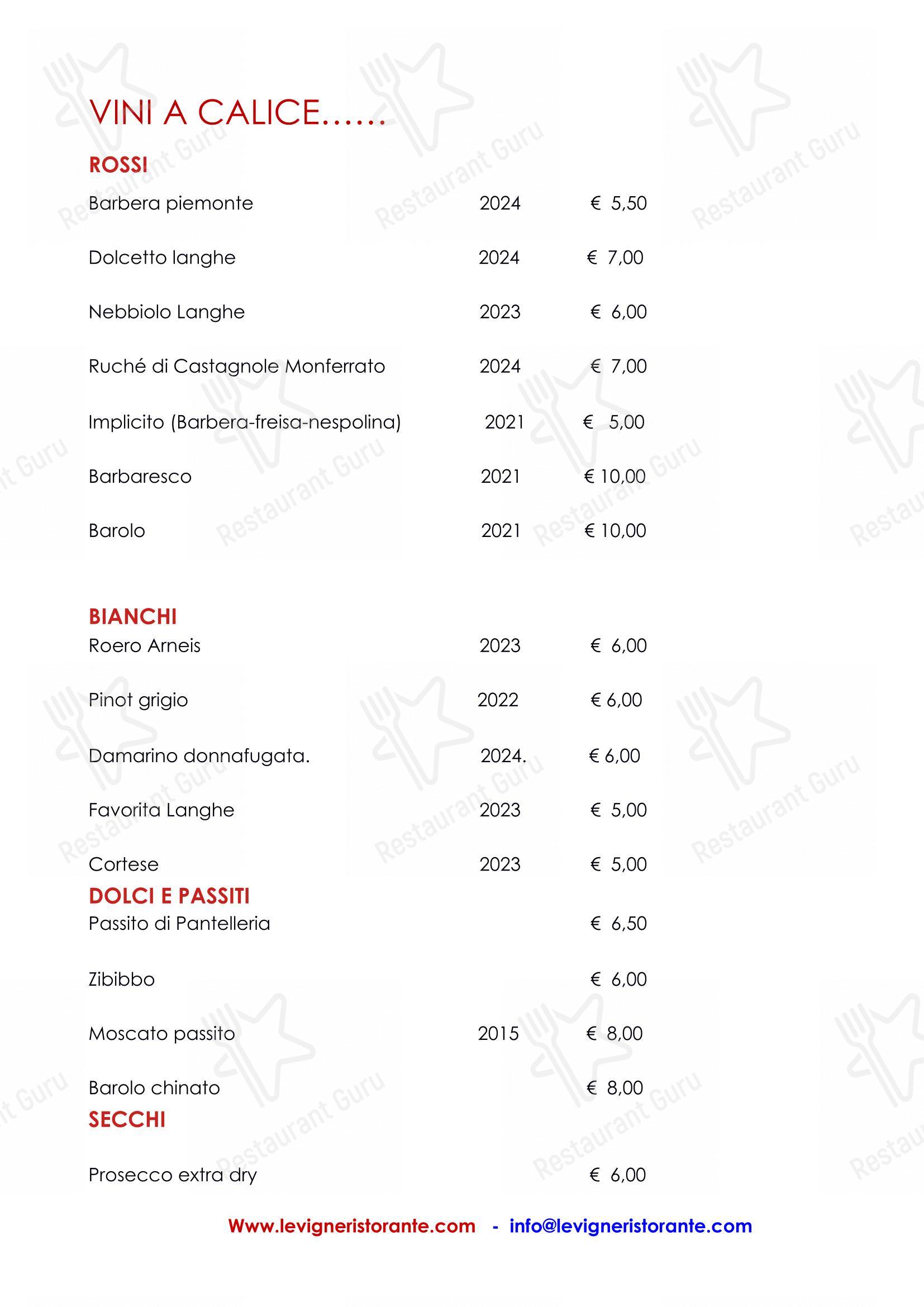 Menu di Le Vigne - Menu bar
