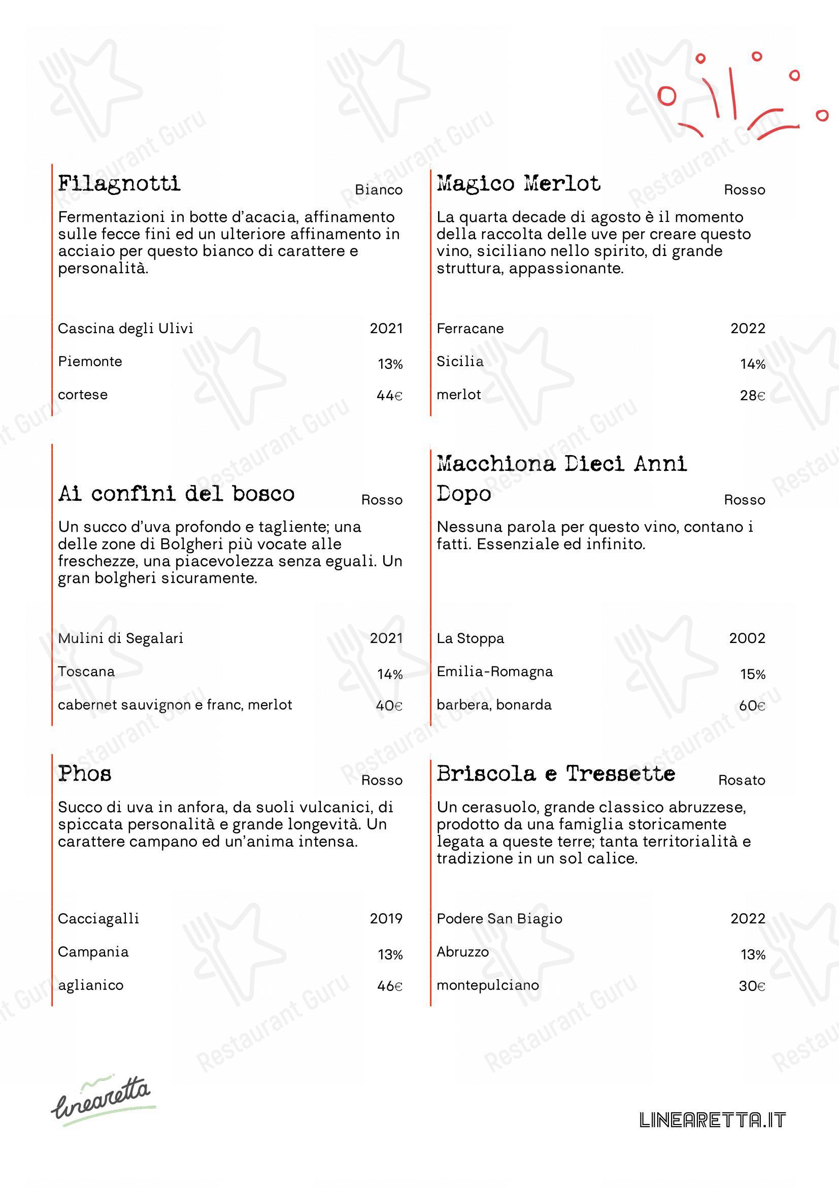 Linearetta in Milano - Menu