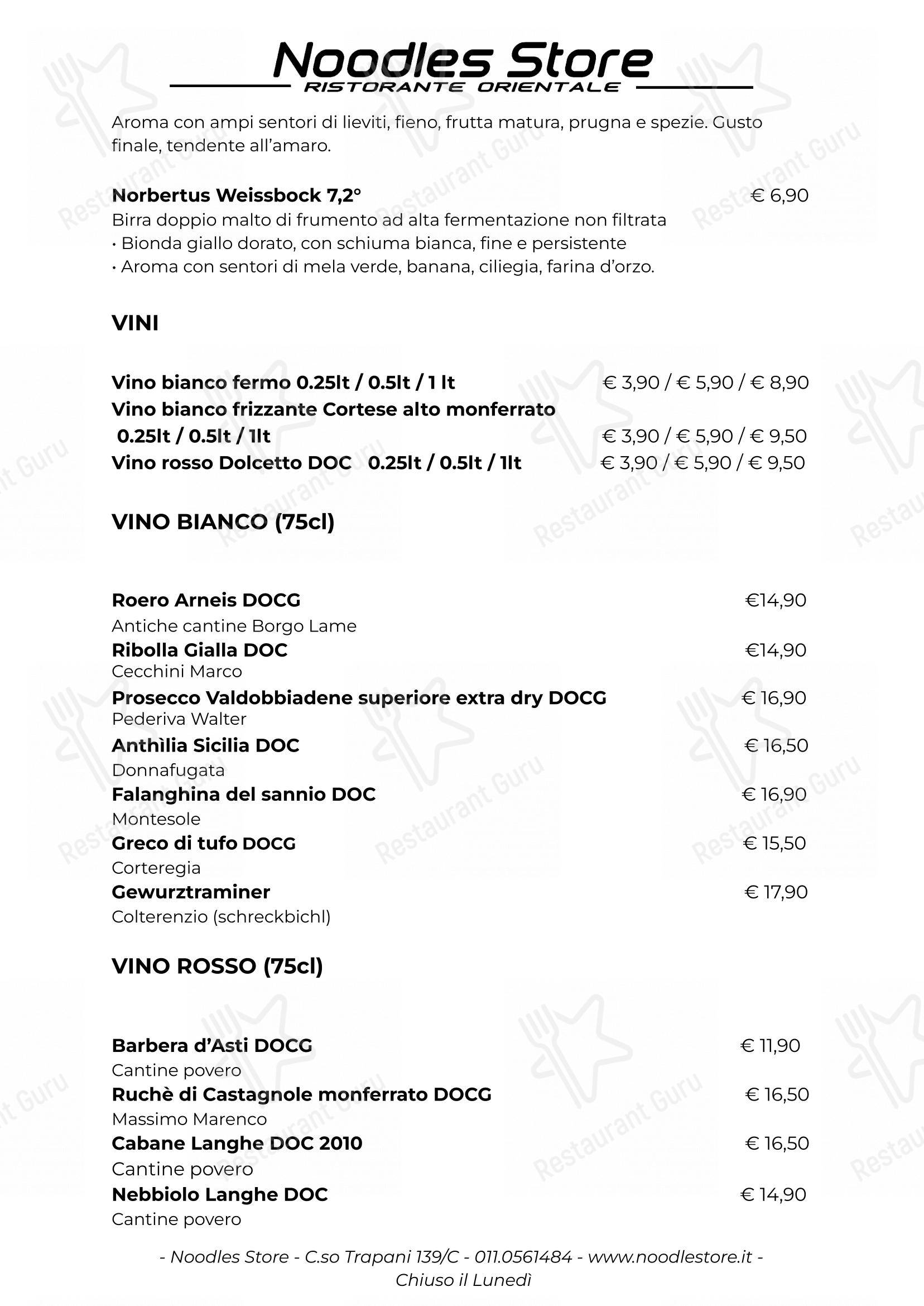 Menu per Noodles store in Torino