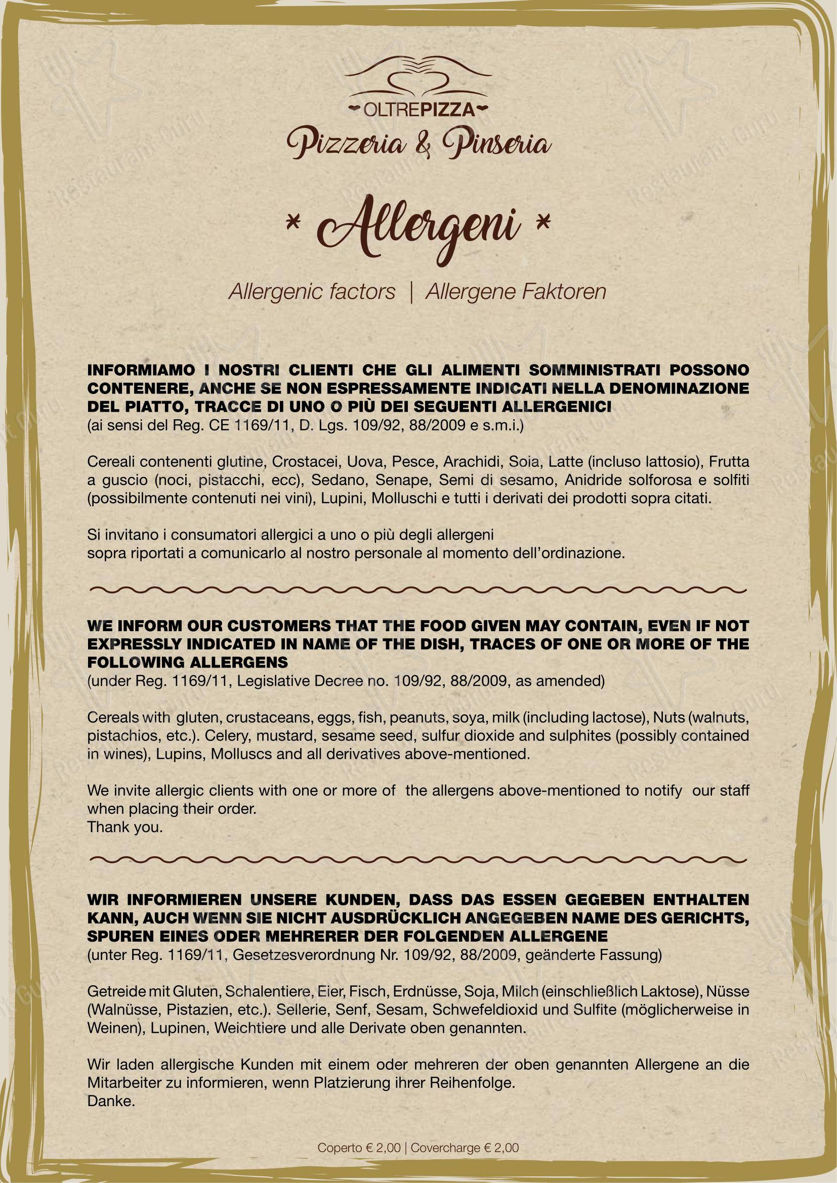 Menu per Oltrepizza pizzeria