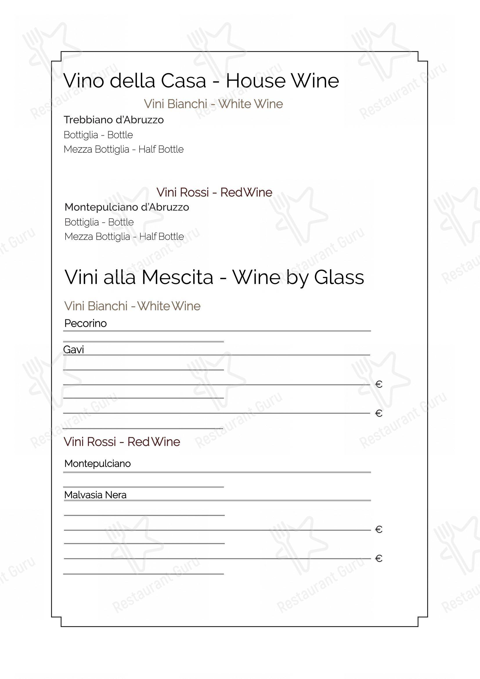 Menu di Osteria del Sostegno - Menu bar