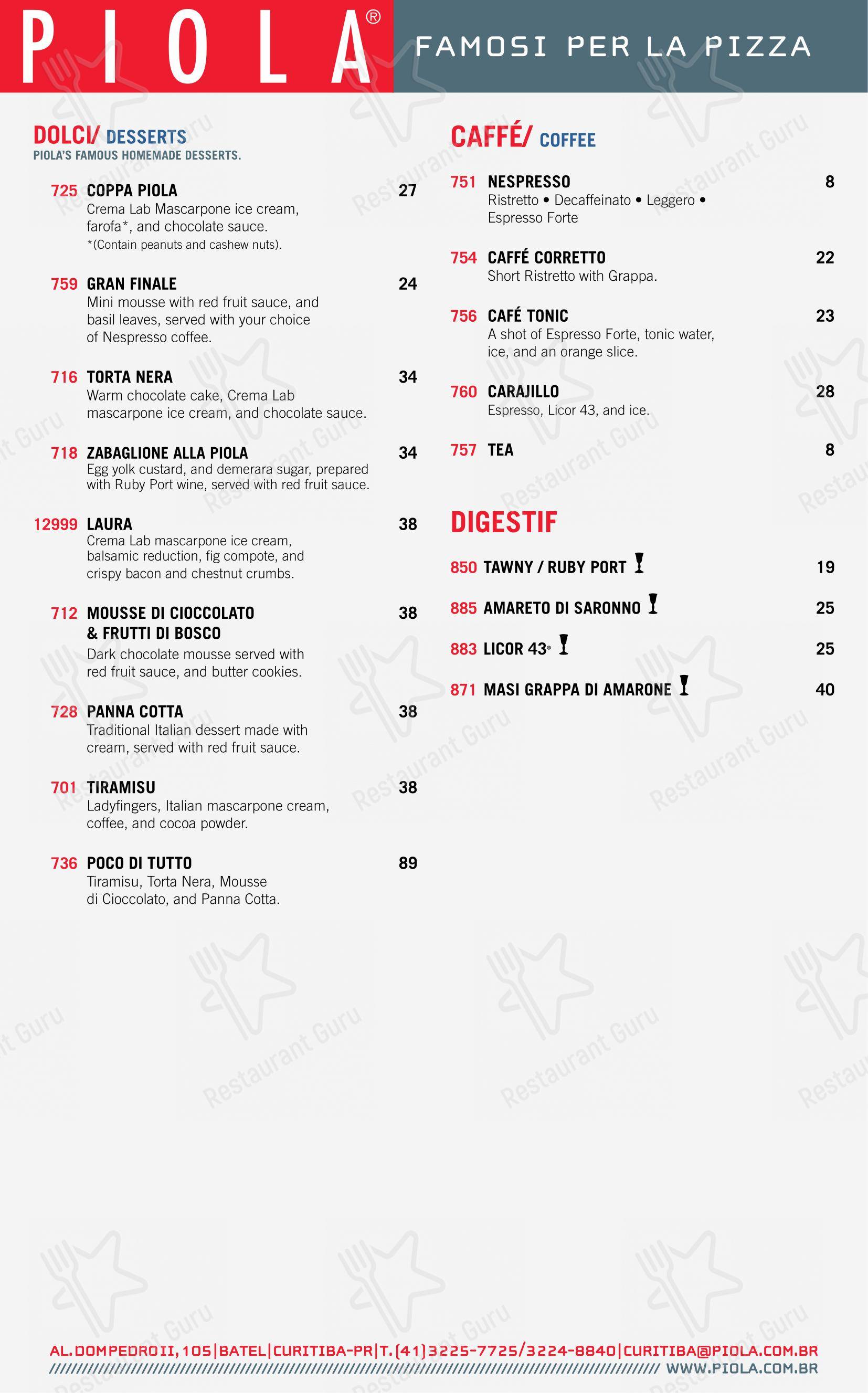 Menu para Piola Curitiba em Curitiba