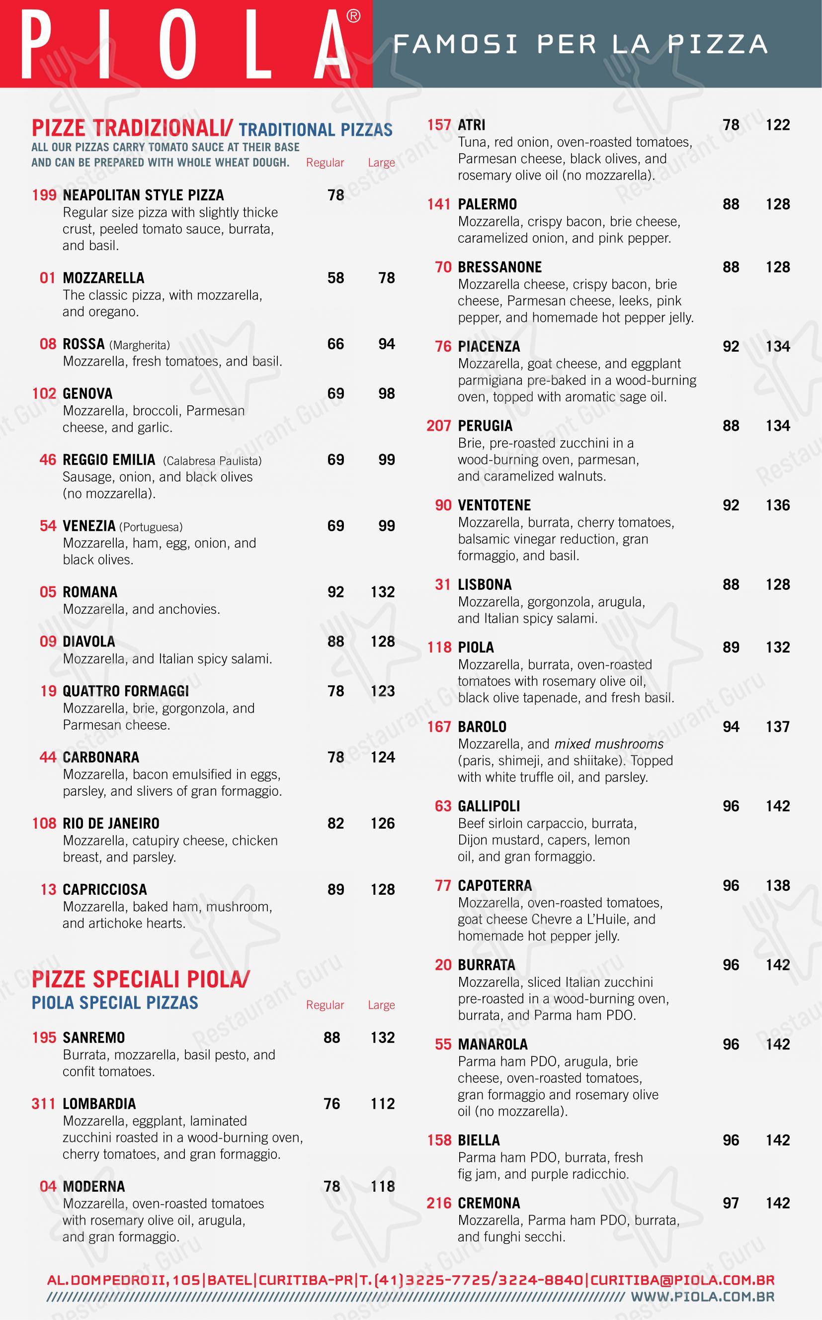 Menu para Piola Curitiba pub & bar