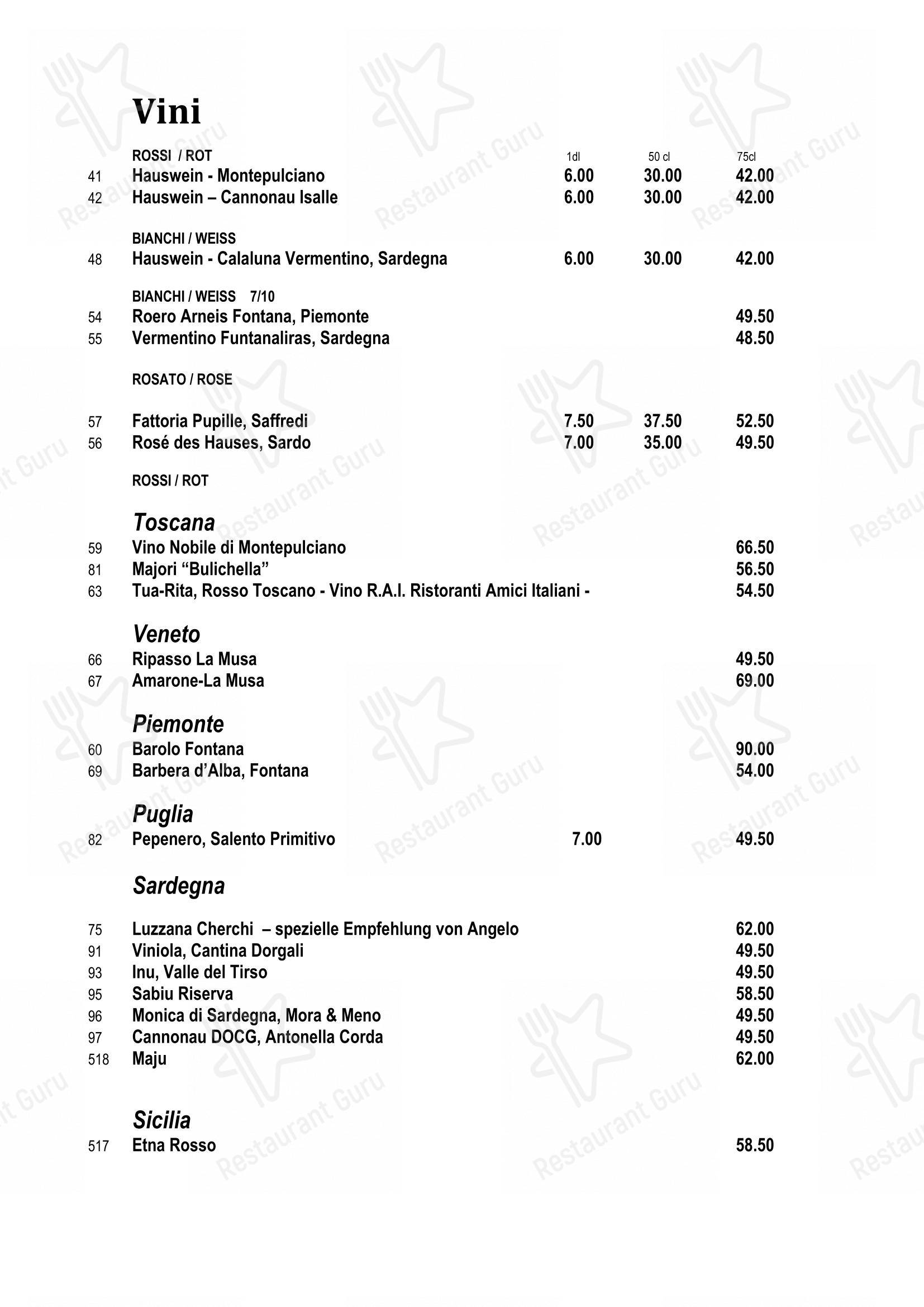 Коктейльная карта per Pizzeria Bacco in Arth