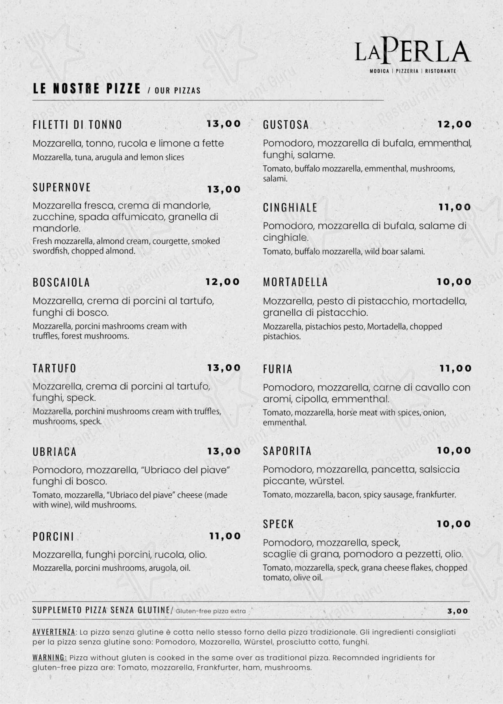 Pizzeria La Perla Ragusa..ristorante in Ragusa - Menu