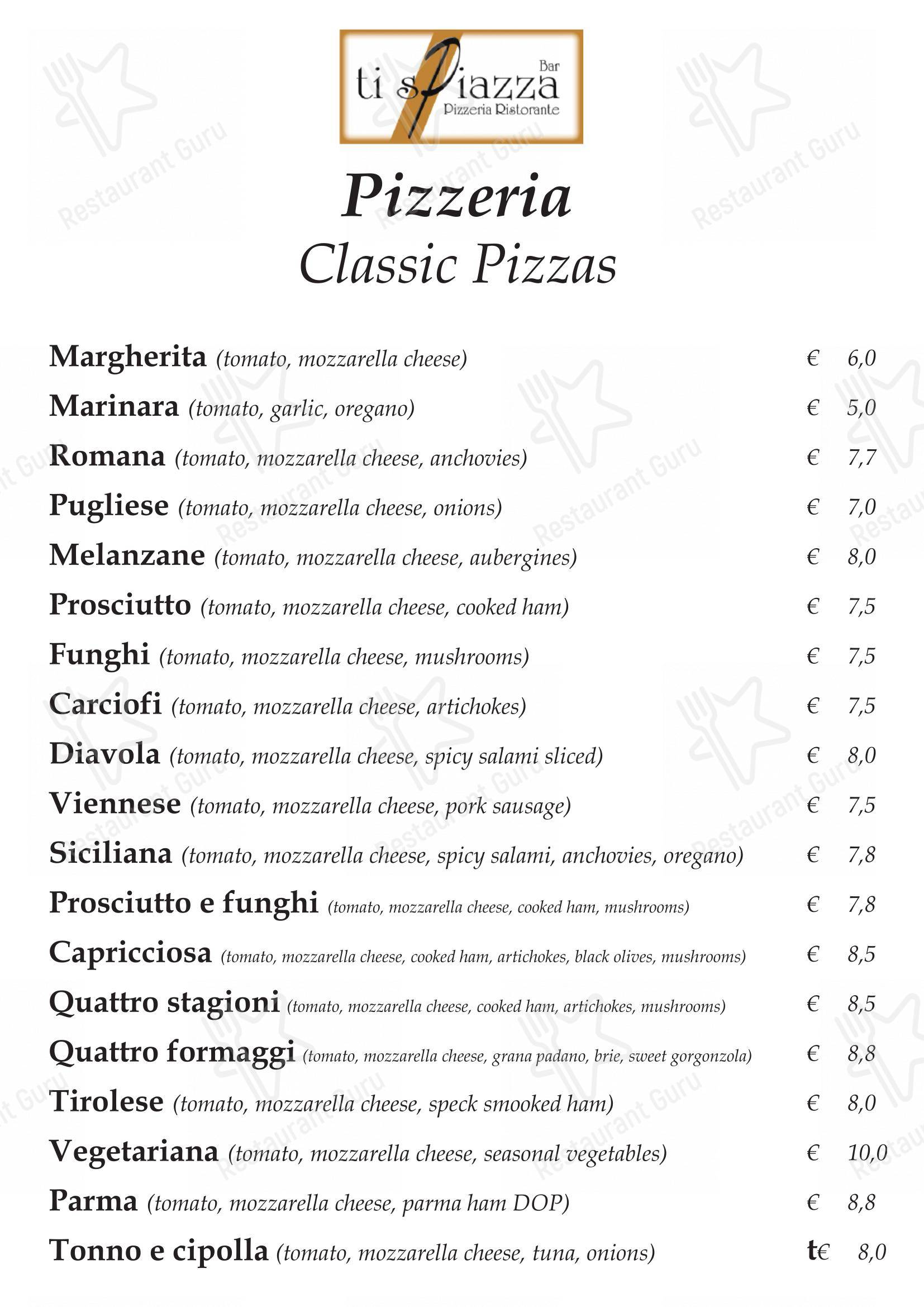 Pizzeria Ristorante Ti Spiazza in Sappada - 菜单