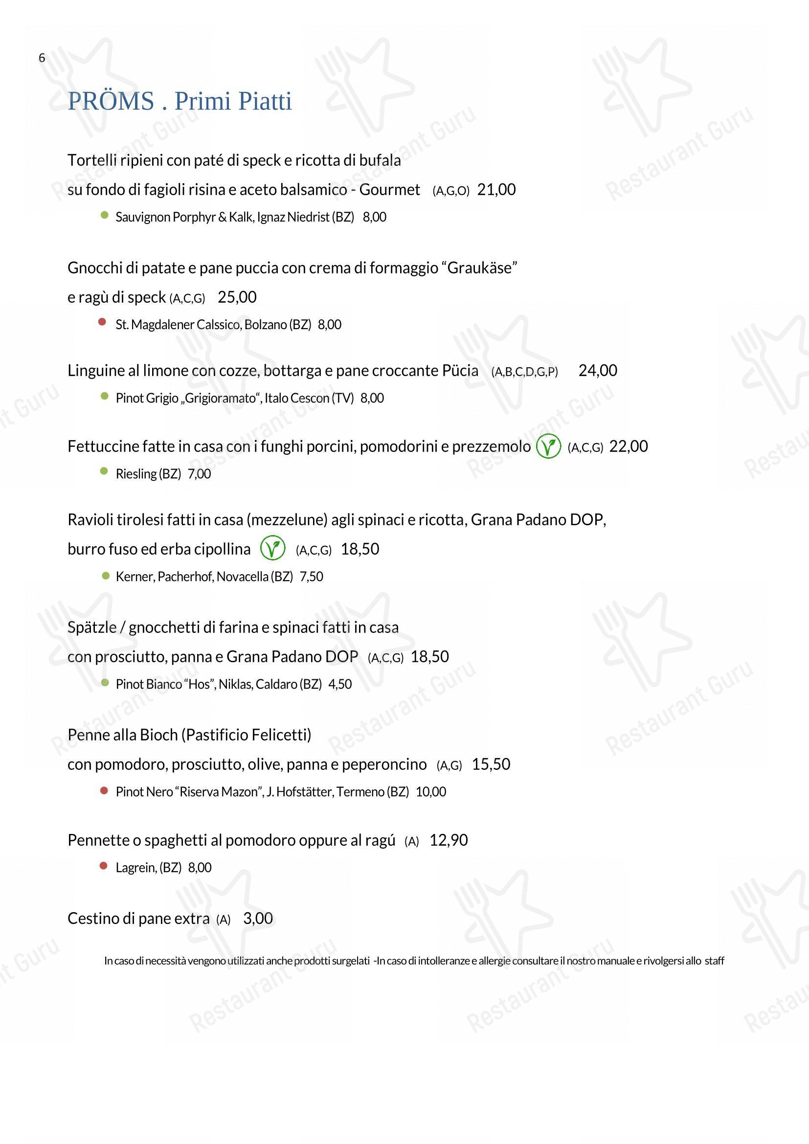 Menu per Rifugio Ütia Bioch ristorante