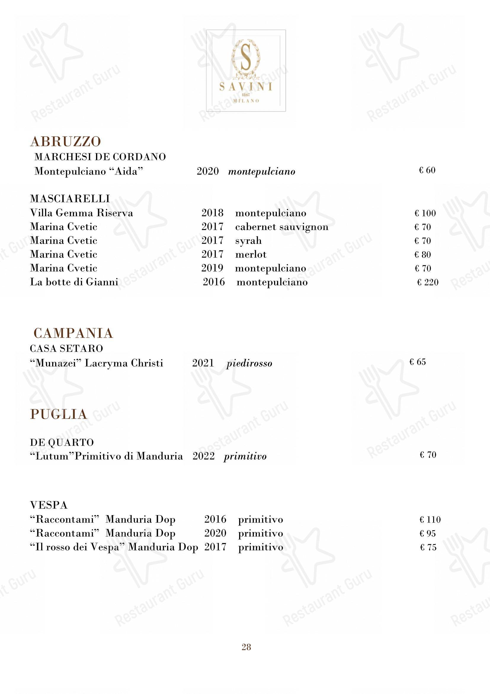 Savini 1867 in Milano - Коктейльная карта