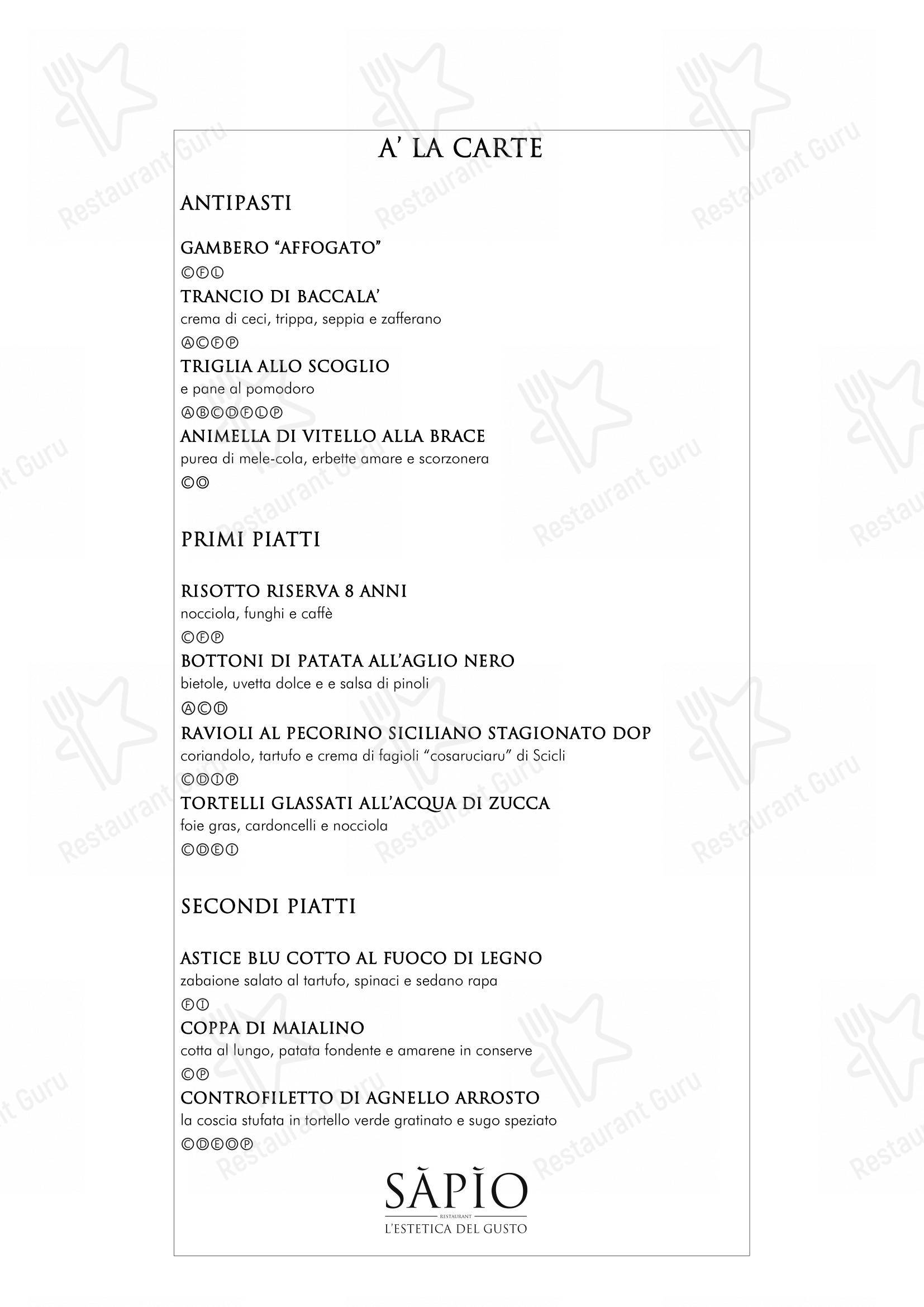 Menu pour Sapio - Menu