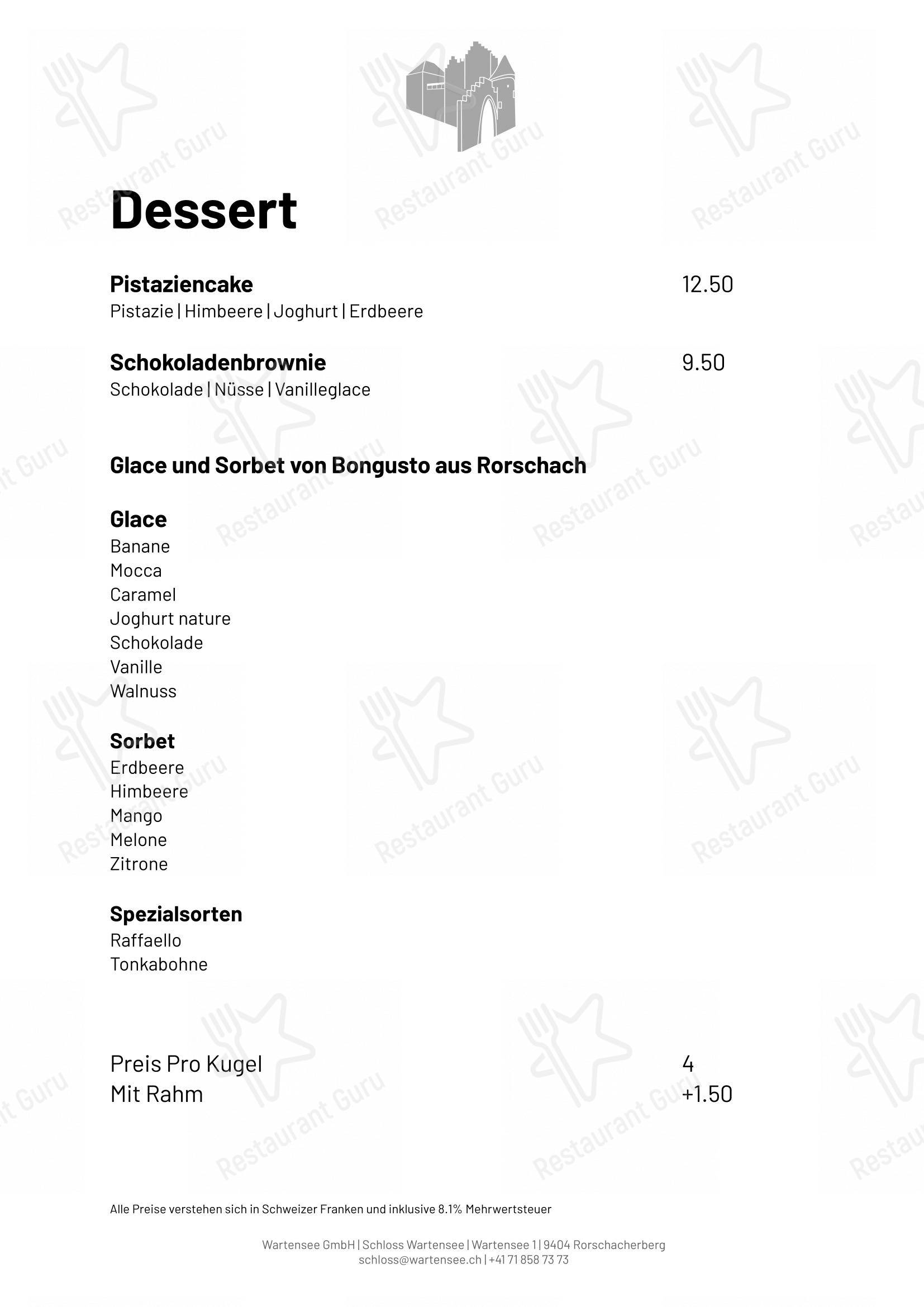 Menu per Schloss Wartensee ristorante