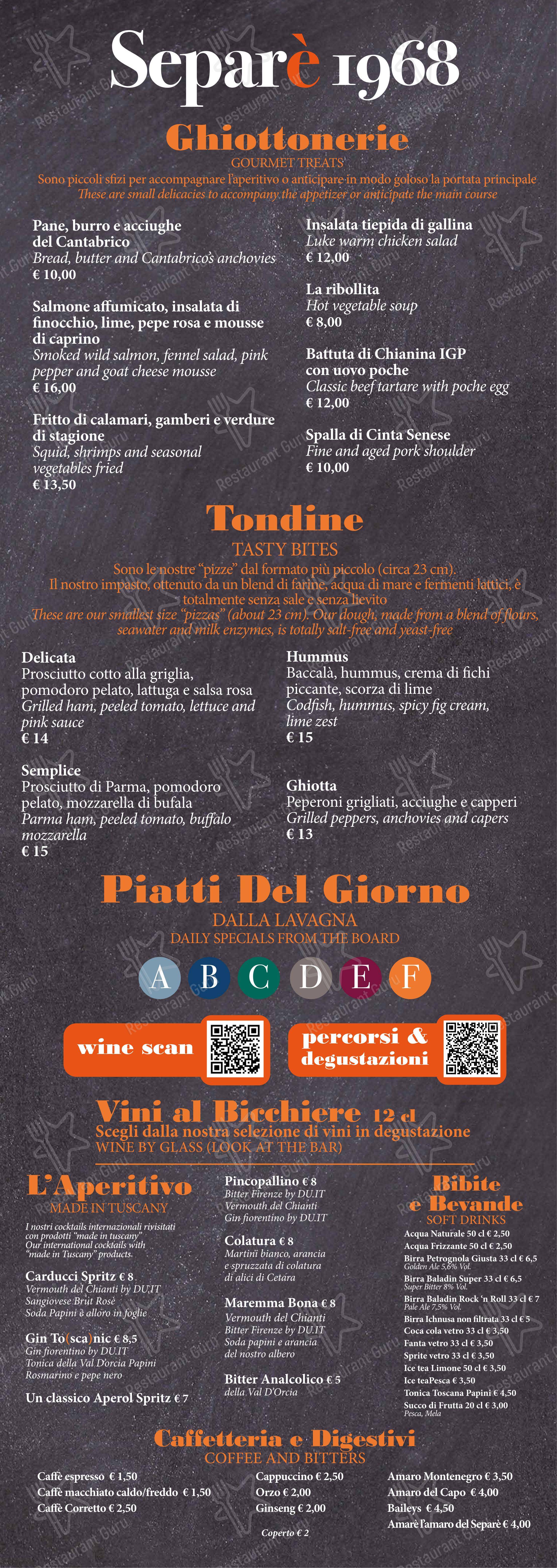 Separè 1968 in Cecina - Menu