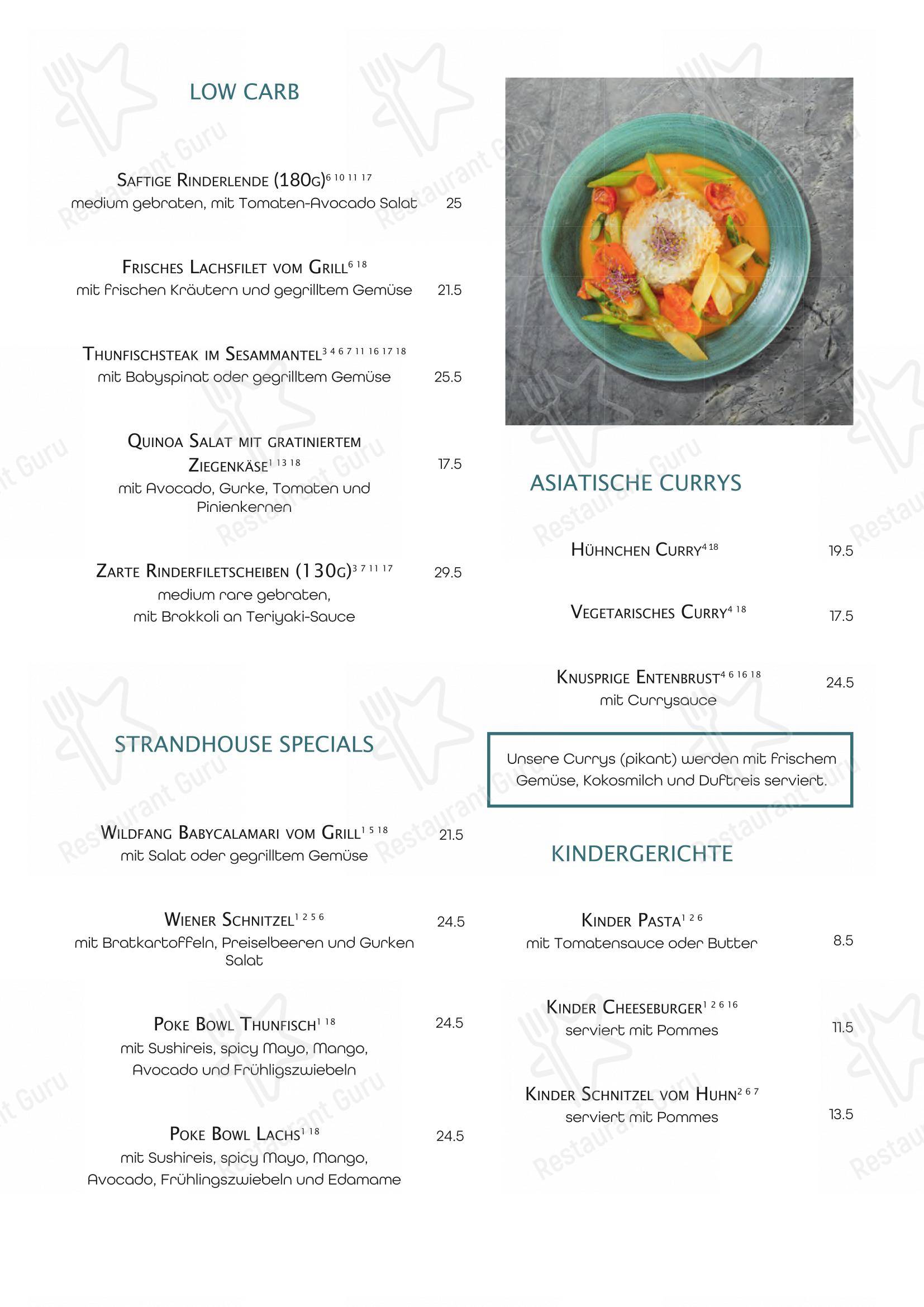 Menu pour Strandhouse Starnberg - Основное меню