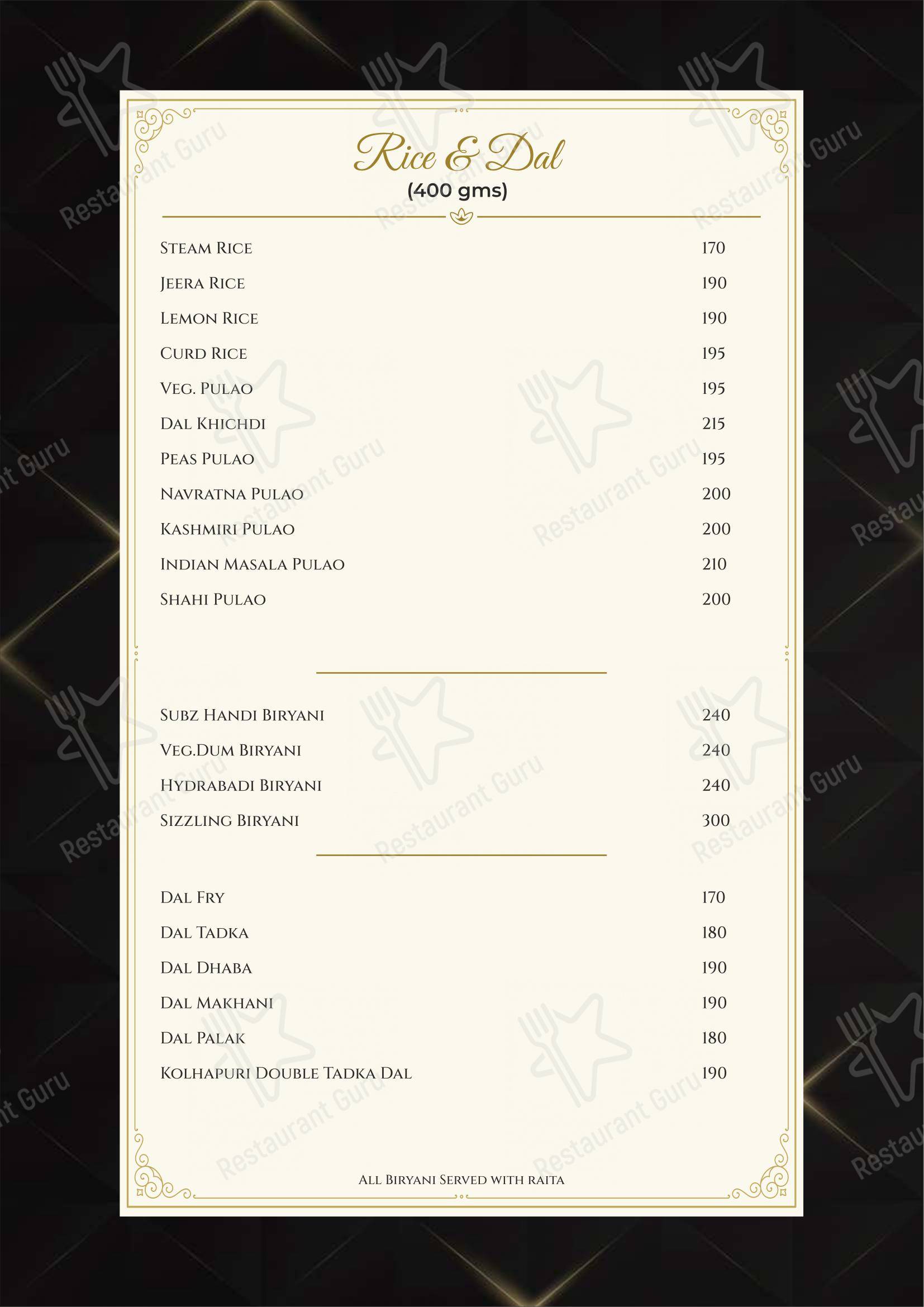 Menu for the The Grand Flavors restaurant