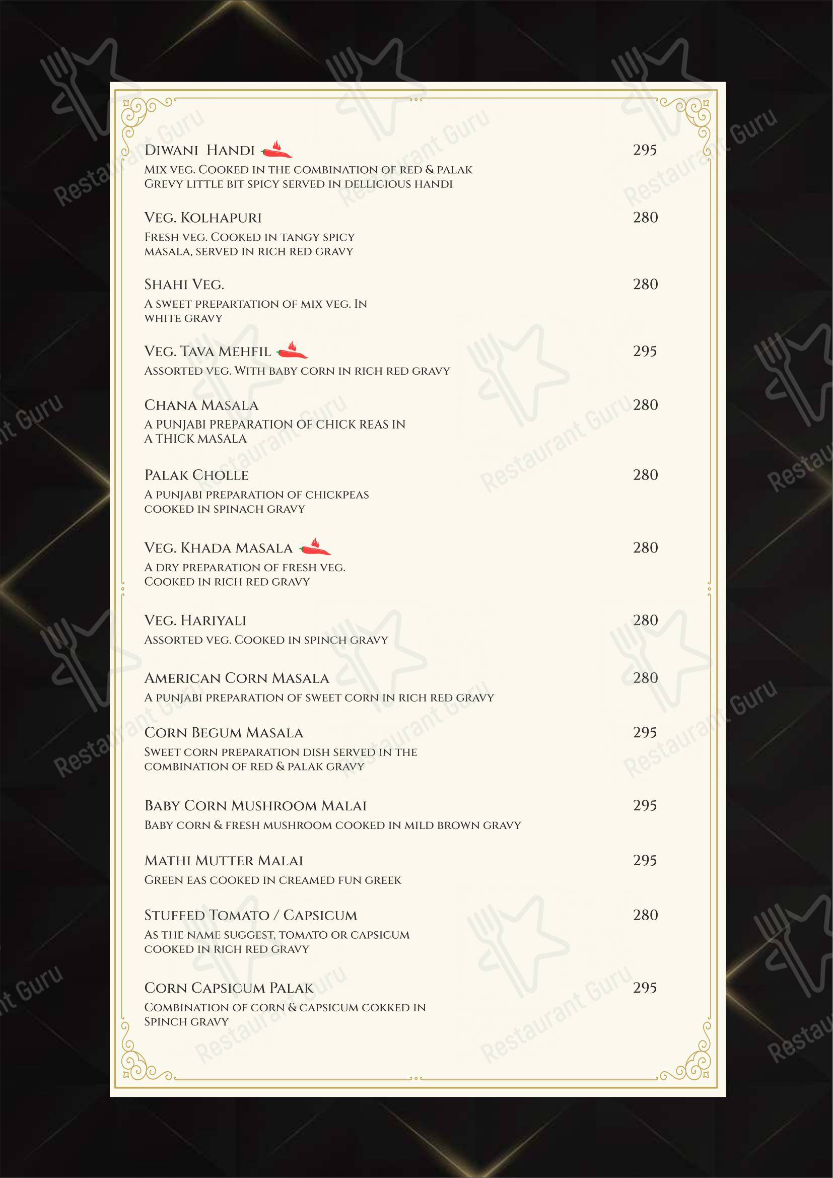 Menu for the The Grand Flavors restaurant